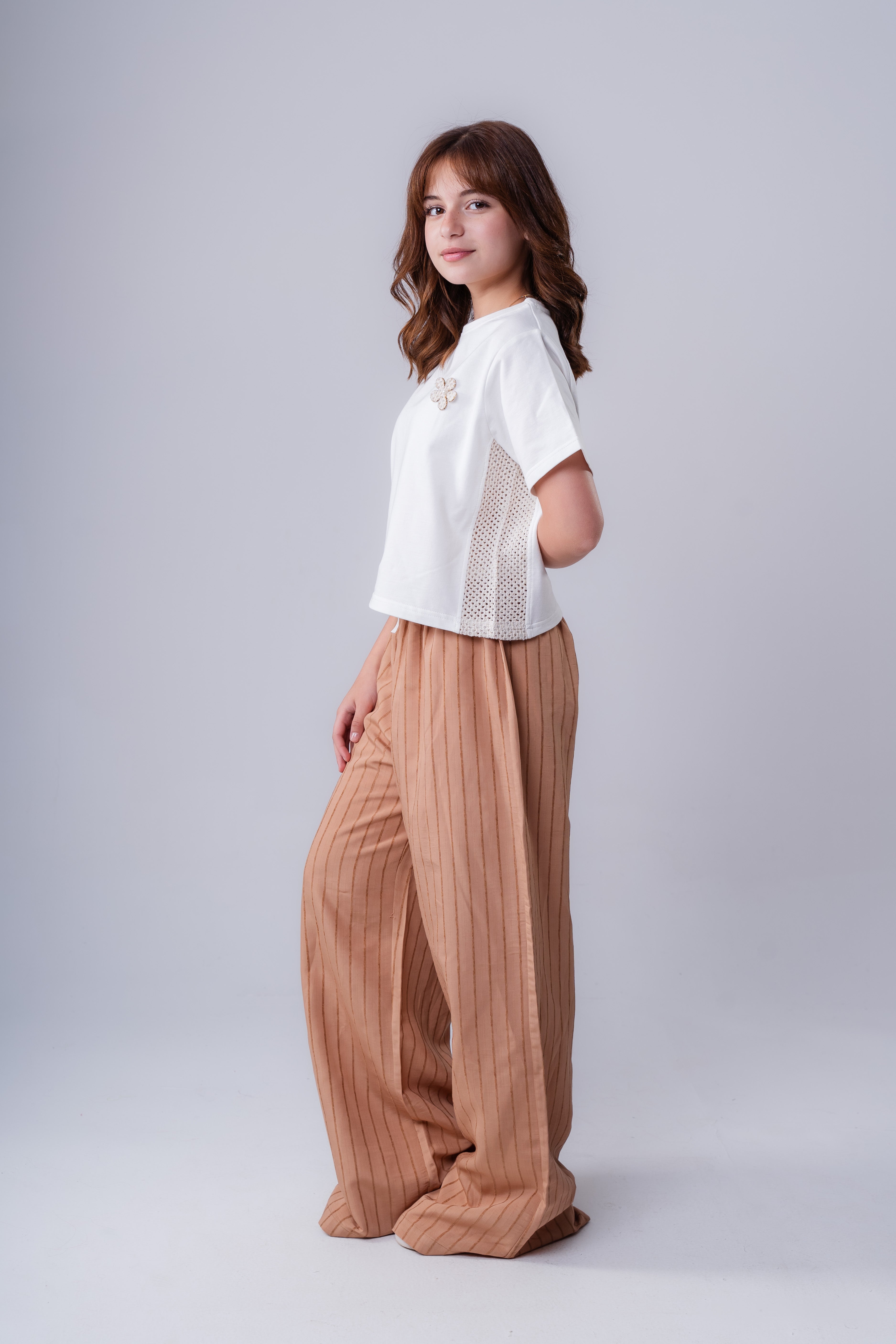 Girls’ Tee with Floral Appliqué and Lace Contrast