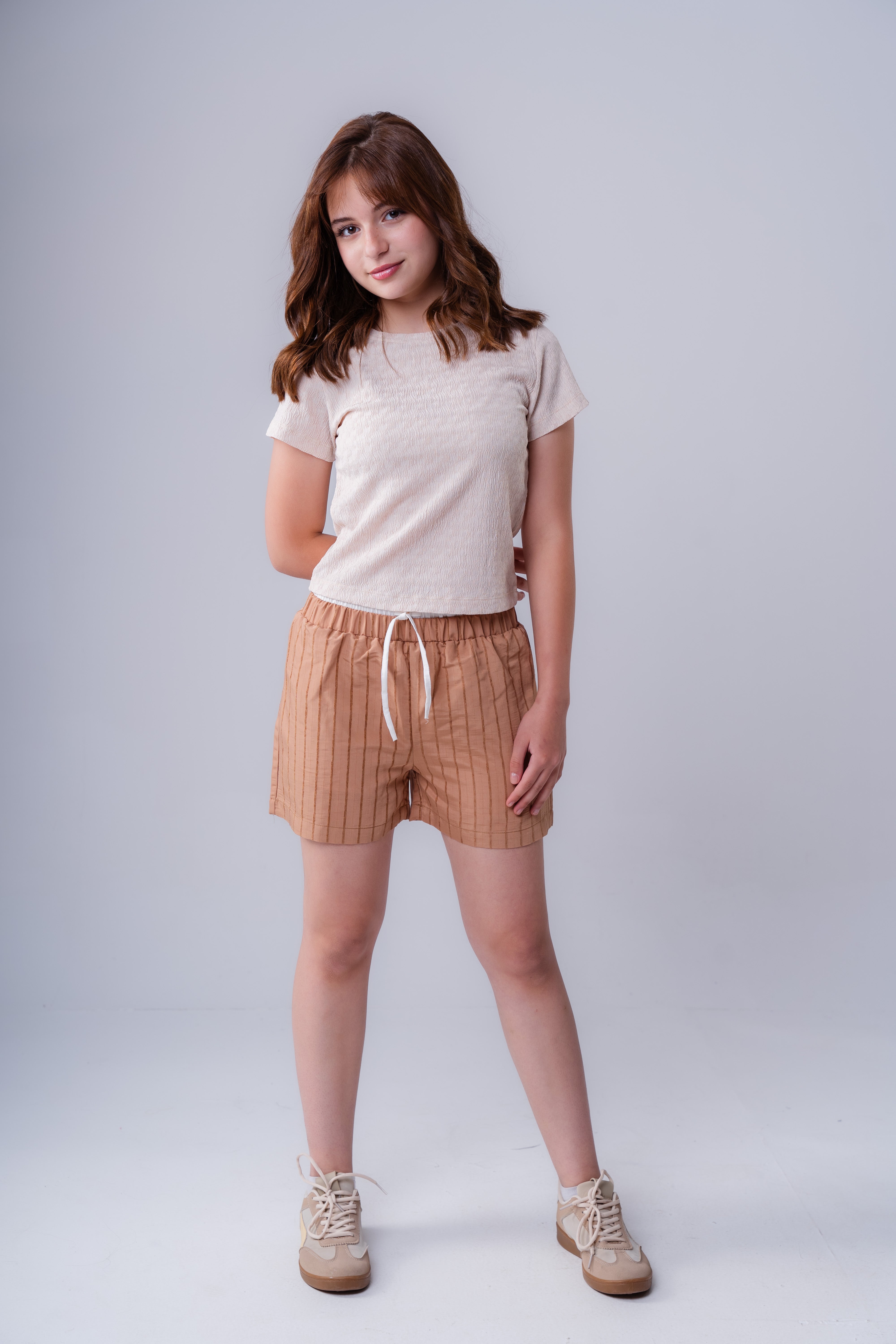 Girls' Double-Layer Elastic Waist Striped Shorts