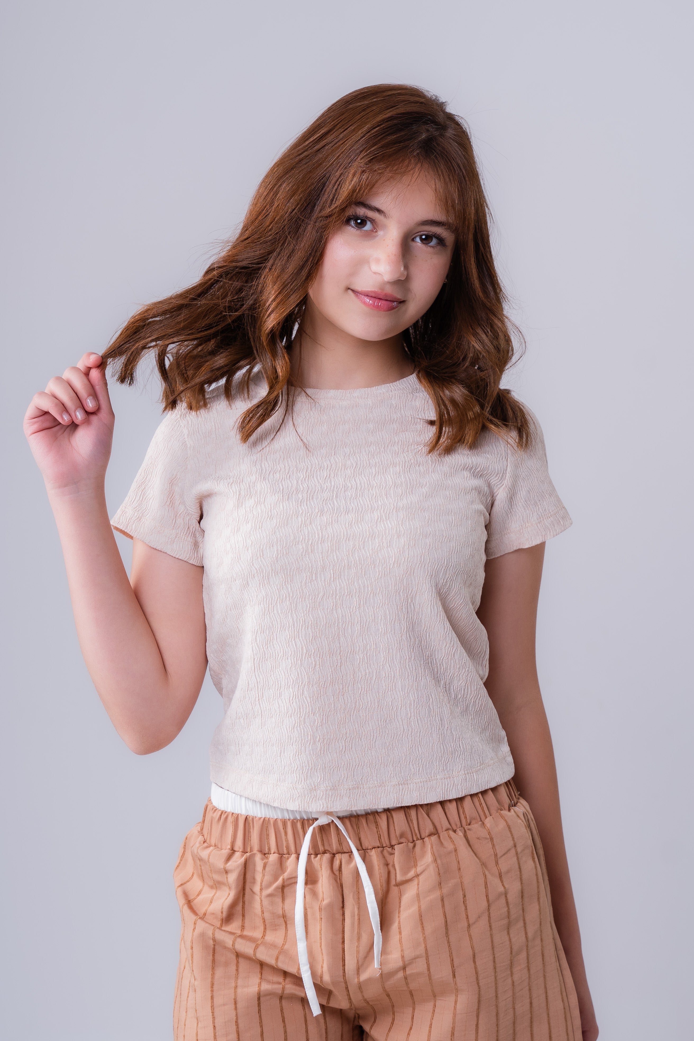 Girls Plain Crepe Top with Round Neck and Short Sleeves