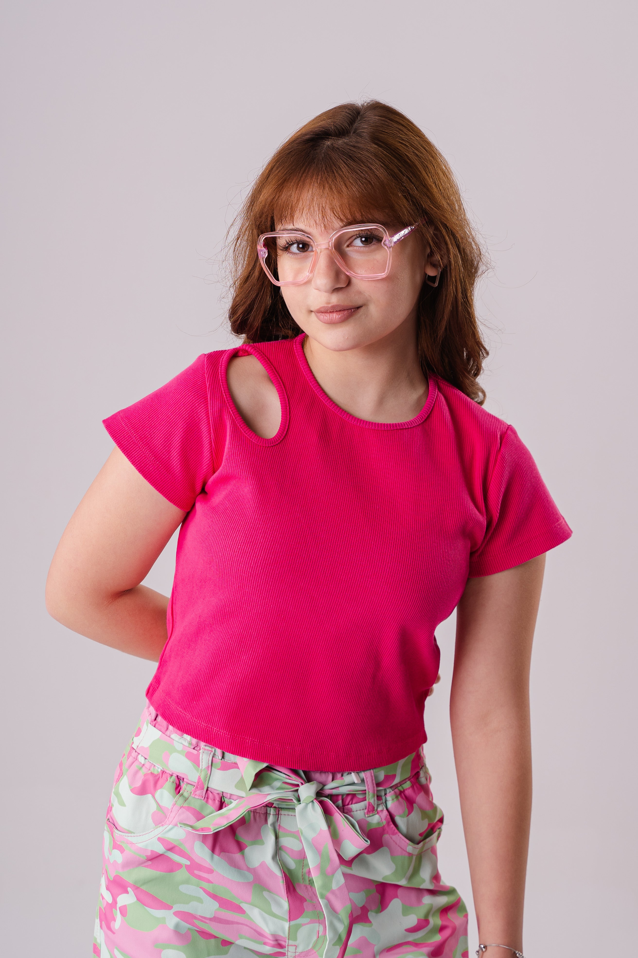 Girls Cropped Cut-Out T-Shirt