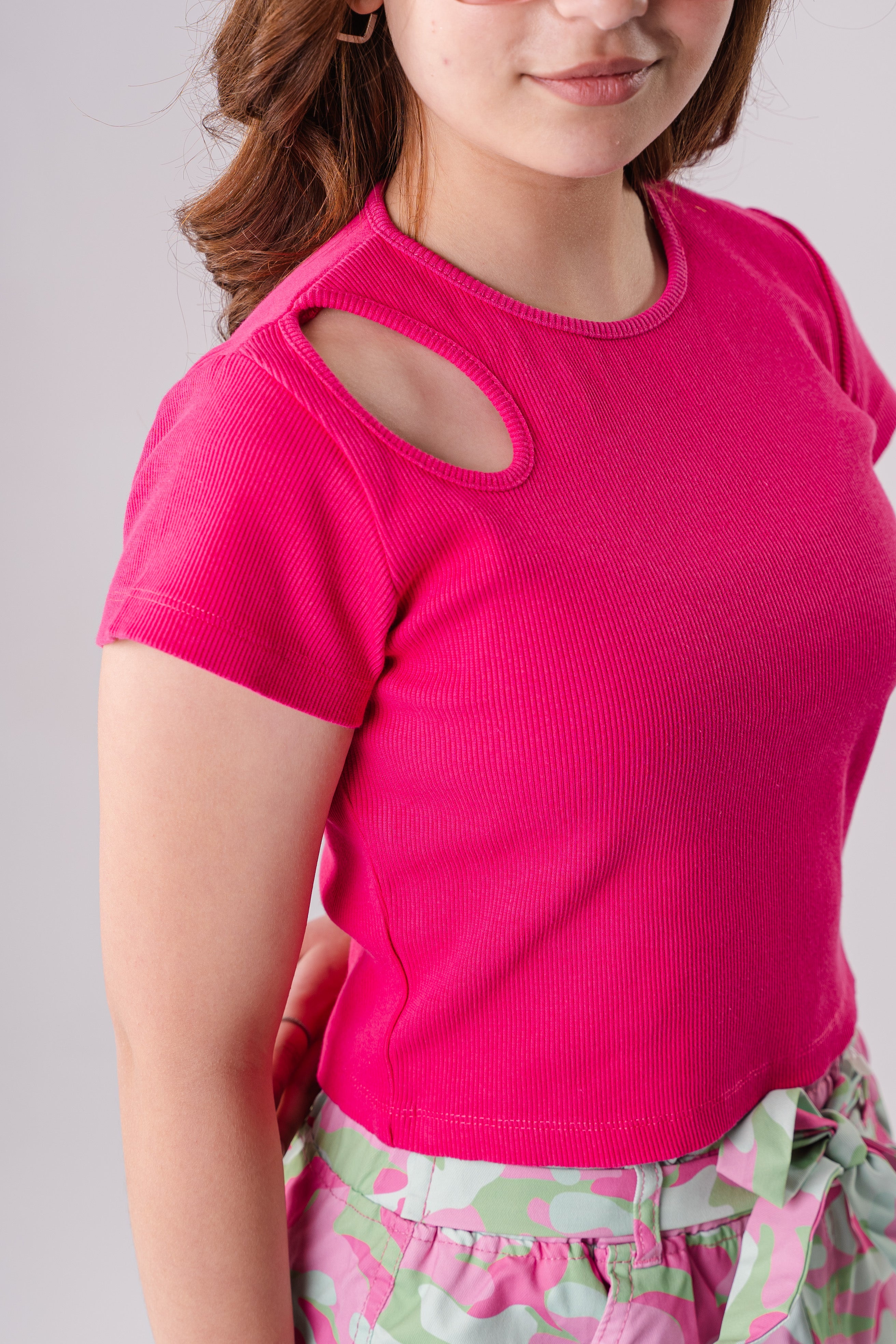 Girls Cropped Cut-Out T-Shirt