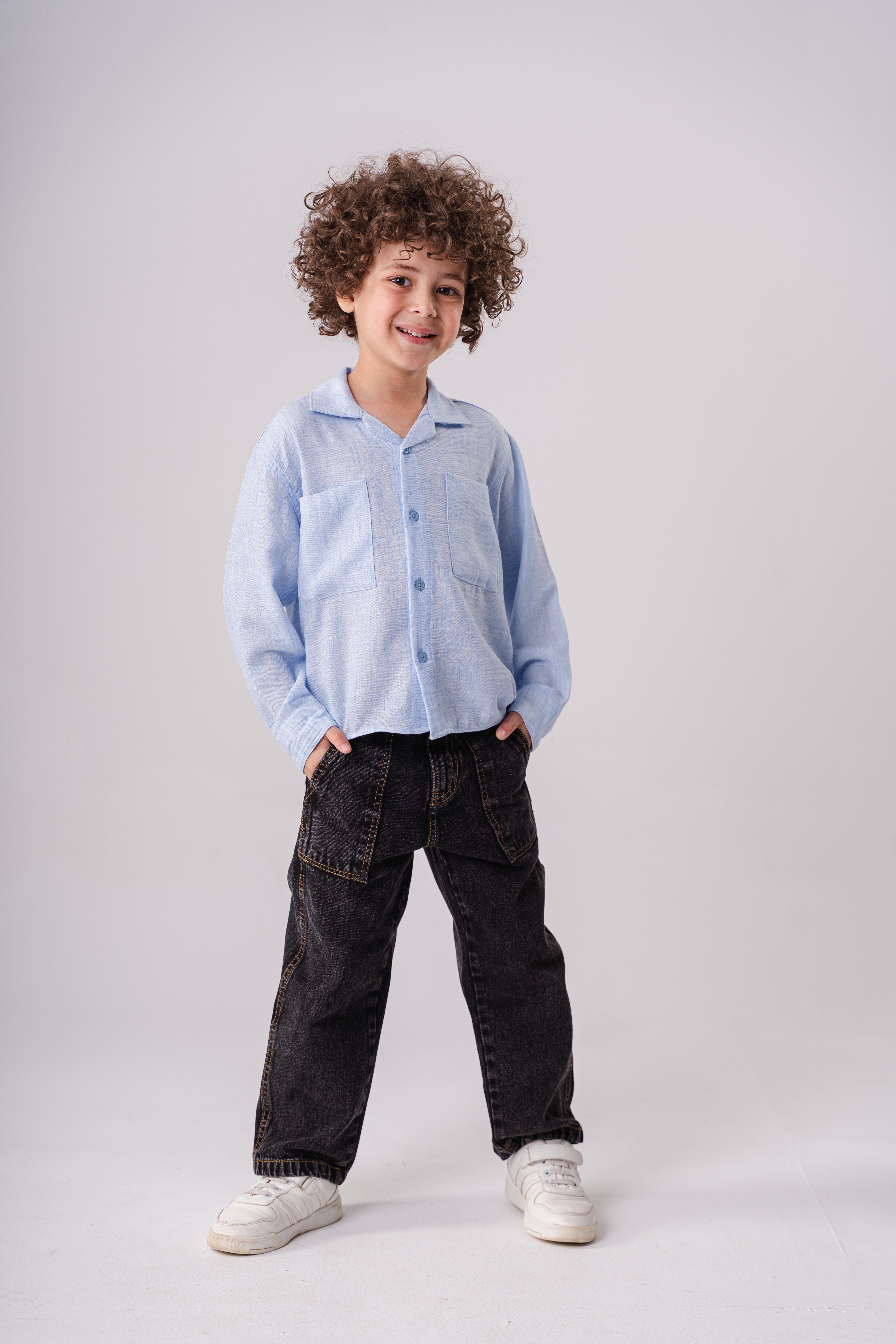 Boys Long Sleeve Textured Shirt With Pockets