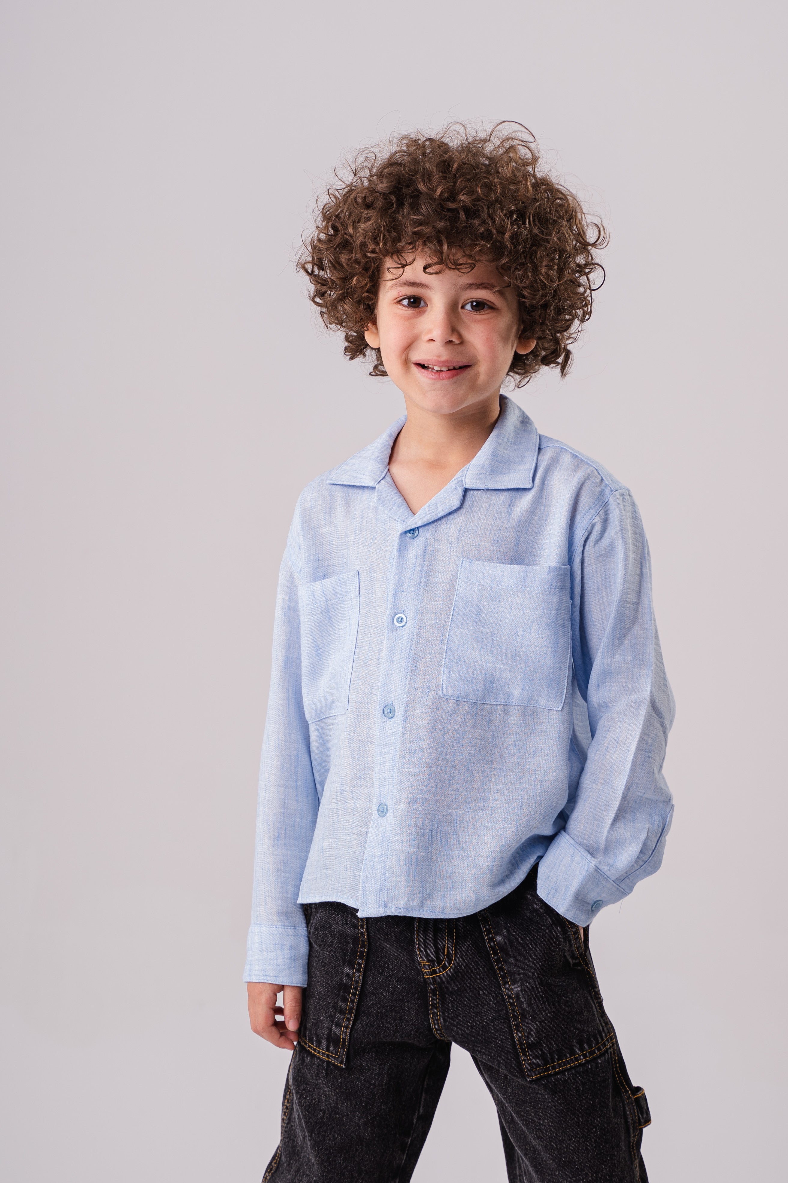 Boys Long Sleeve Textured Shirt With Pockets