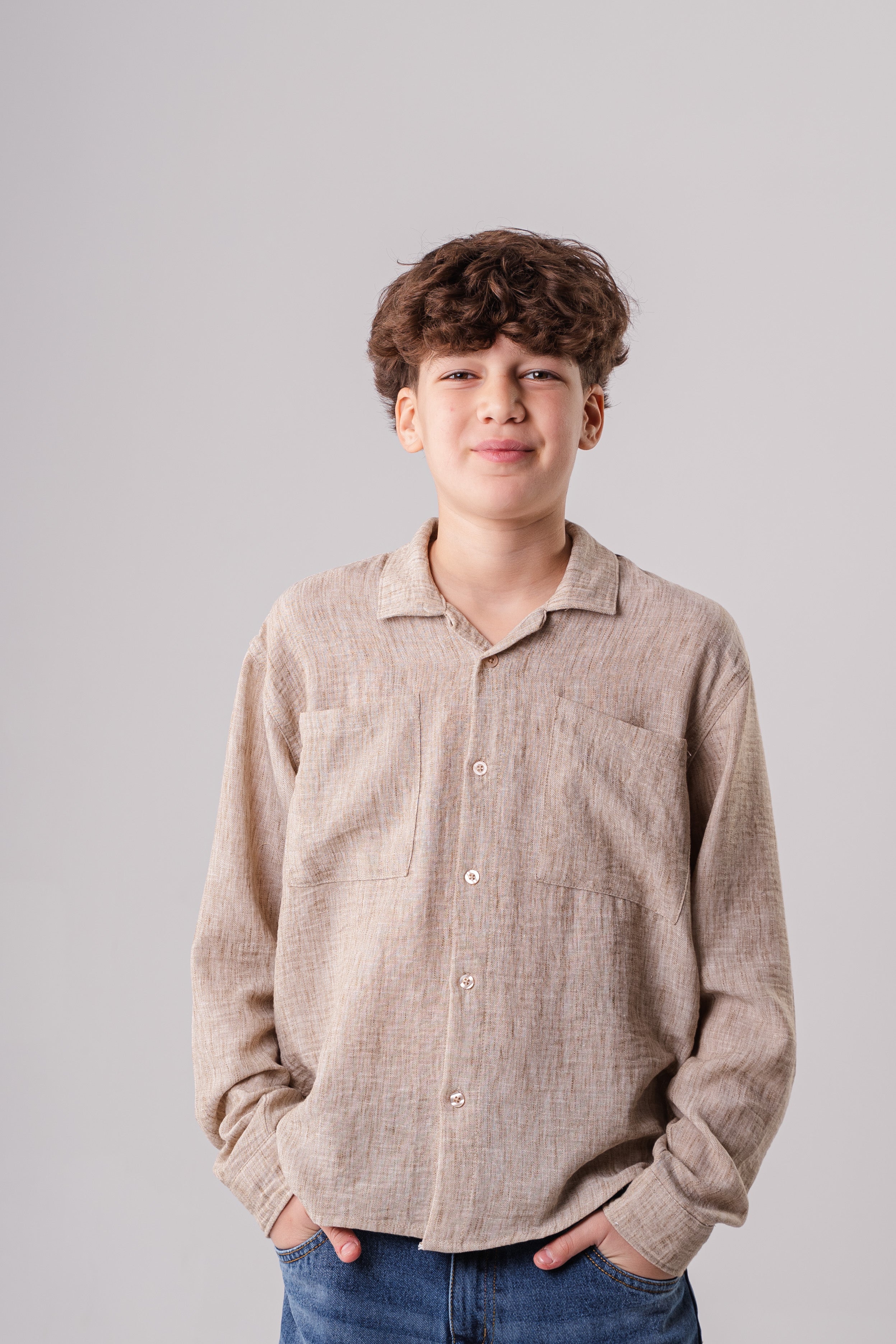 Boys Long Sleeve Textured Shirt With Pockets