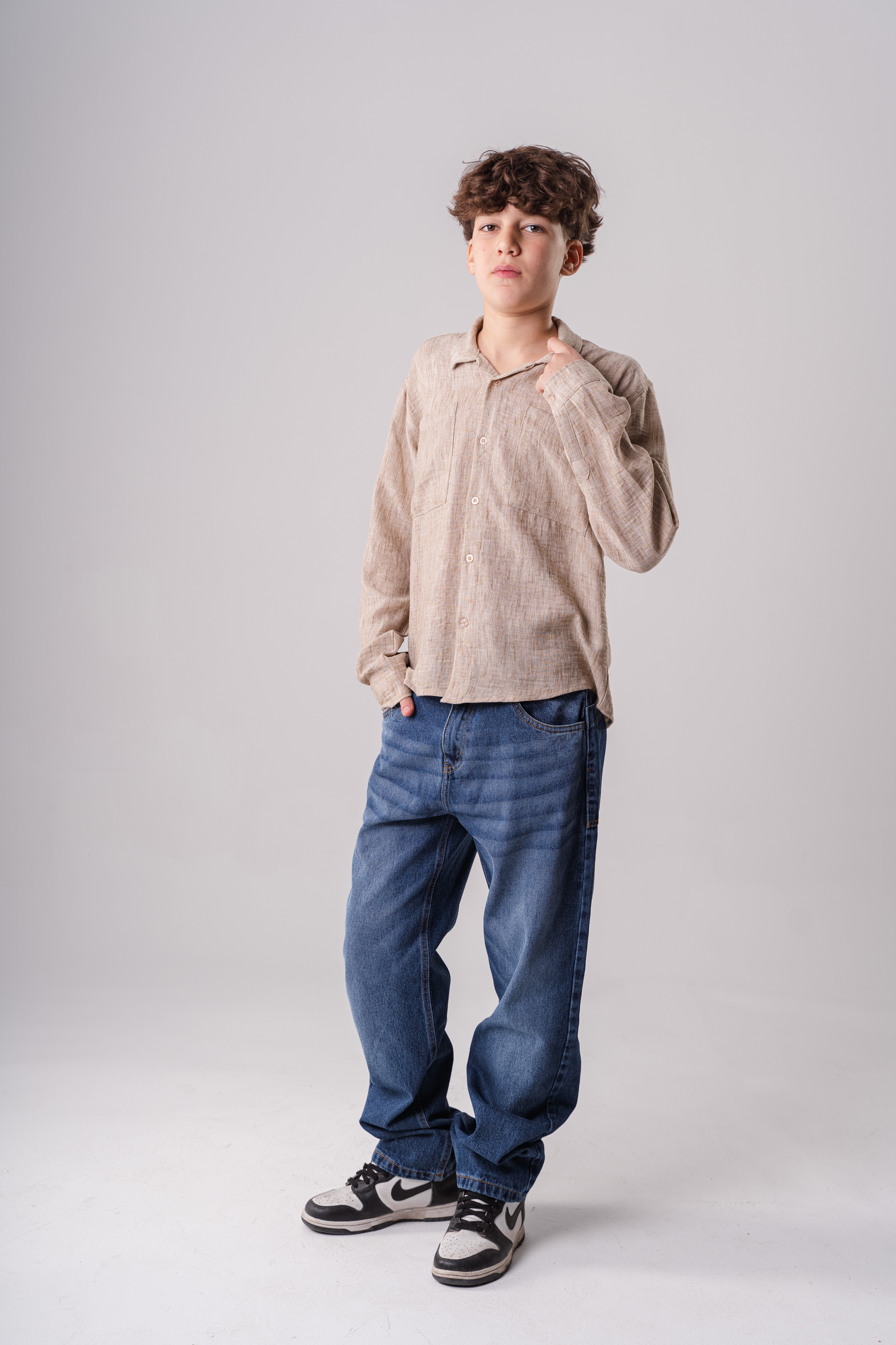 Boys Long Sleeve Textured Shirt With Pockets