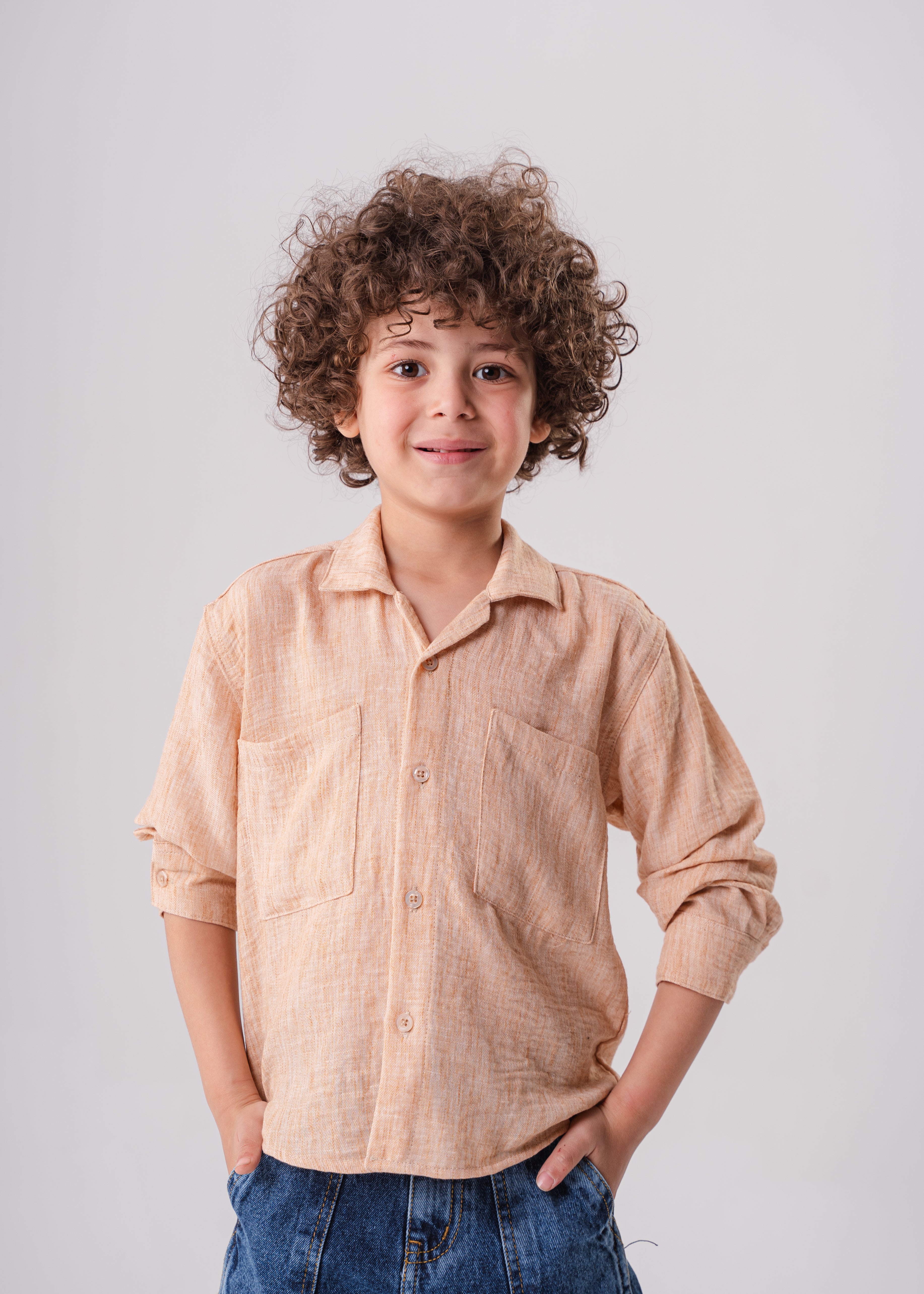 Boys Long Sleeve Textured Shirt With Pockets