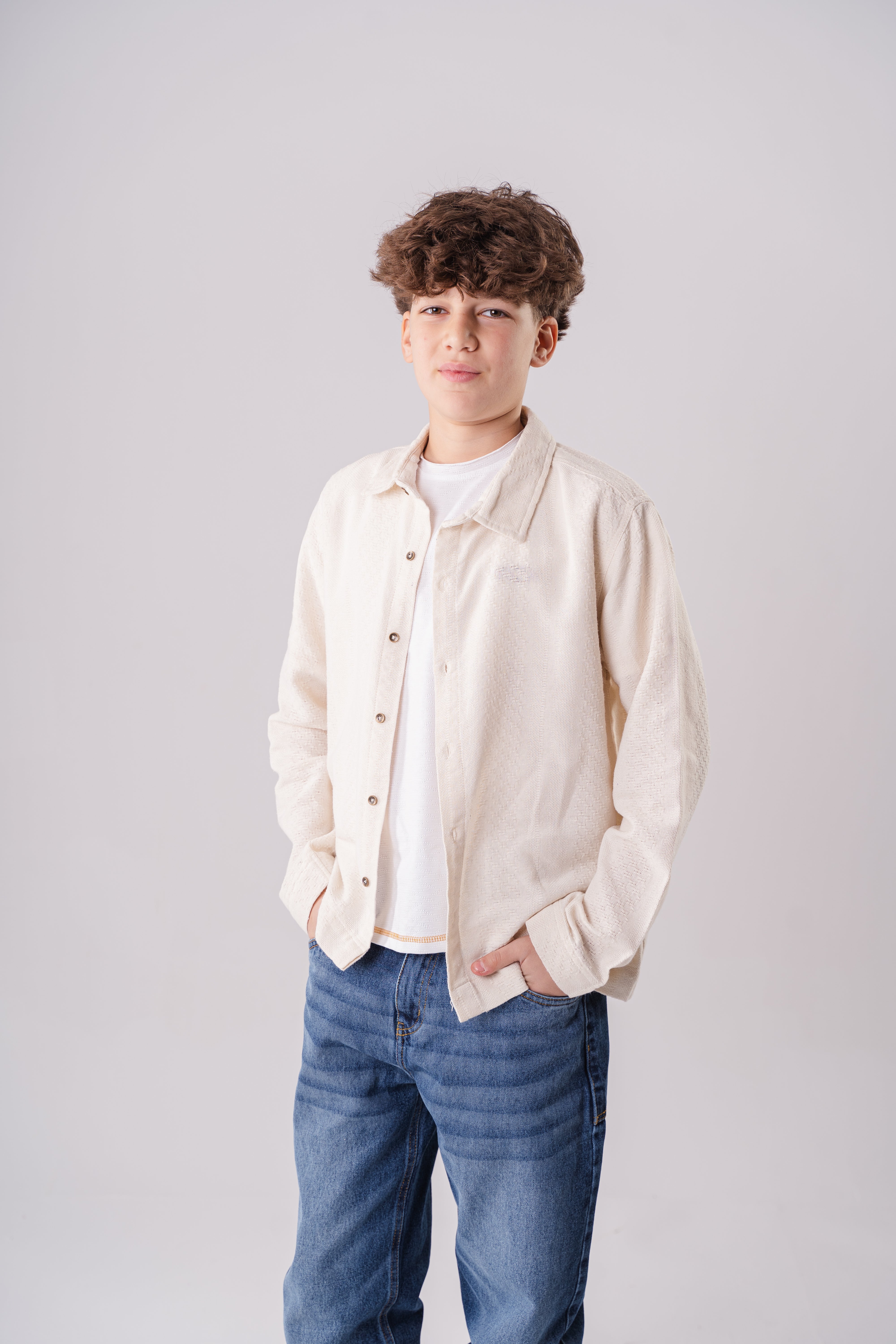 Boys Long Sleeve Beige Textured Shirt