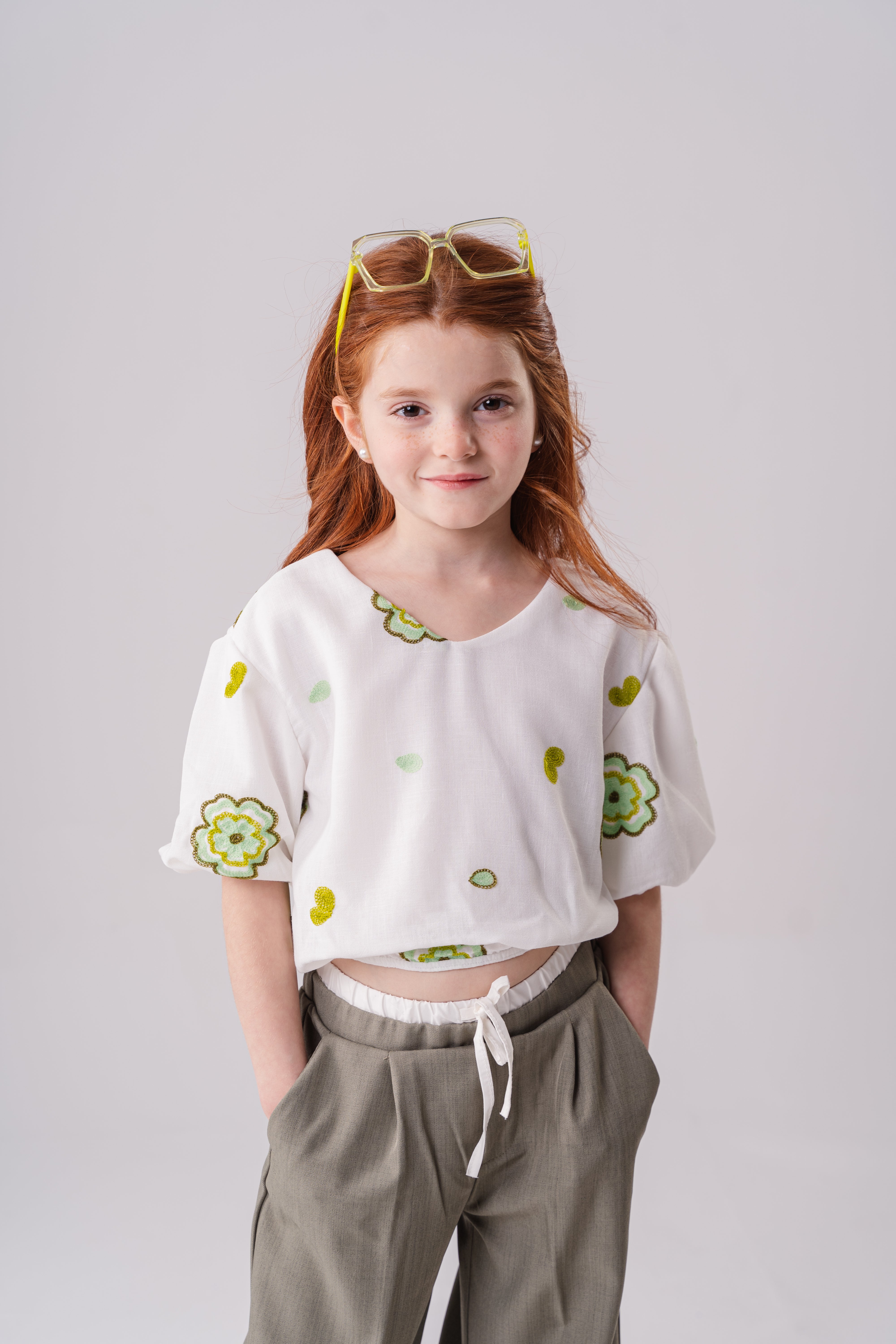 Girls Floral V Neck Blouse