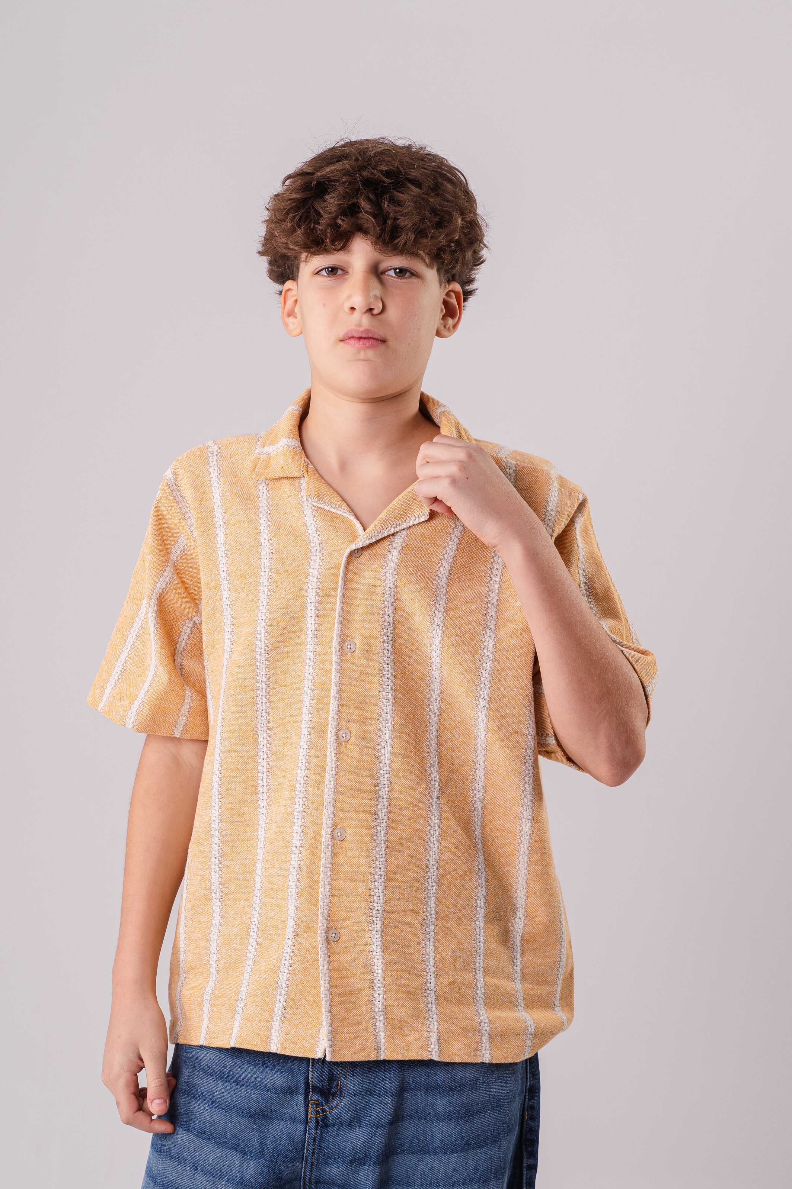 Boys Short Sleeve Yellow  striped Shirt