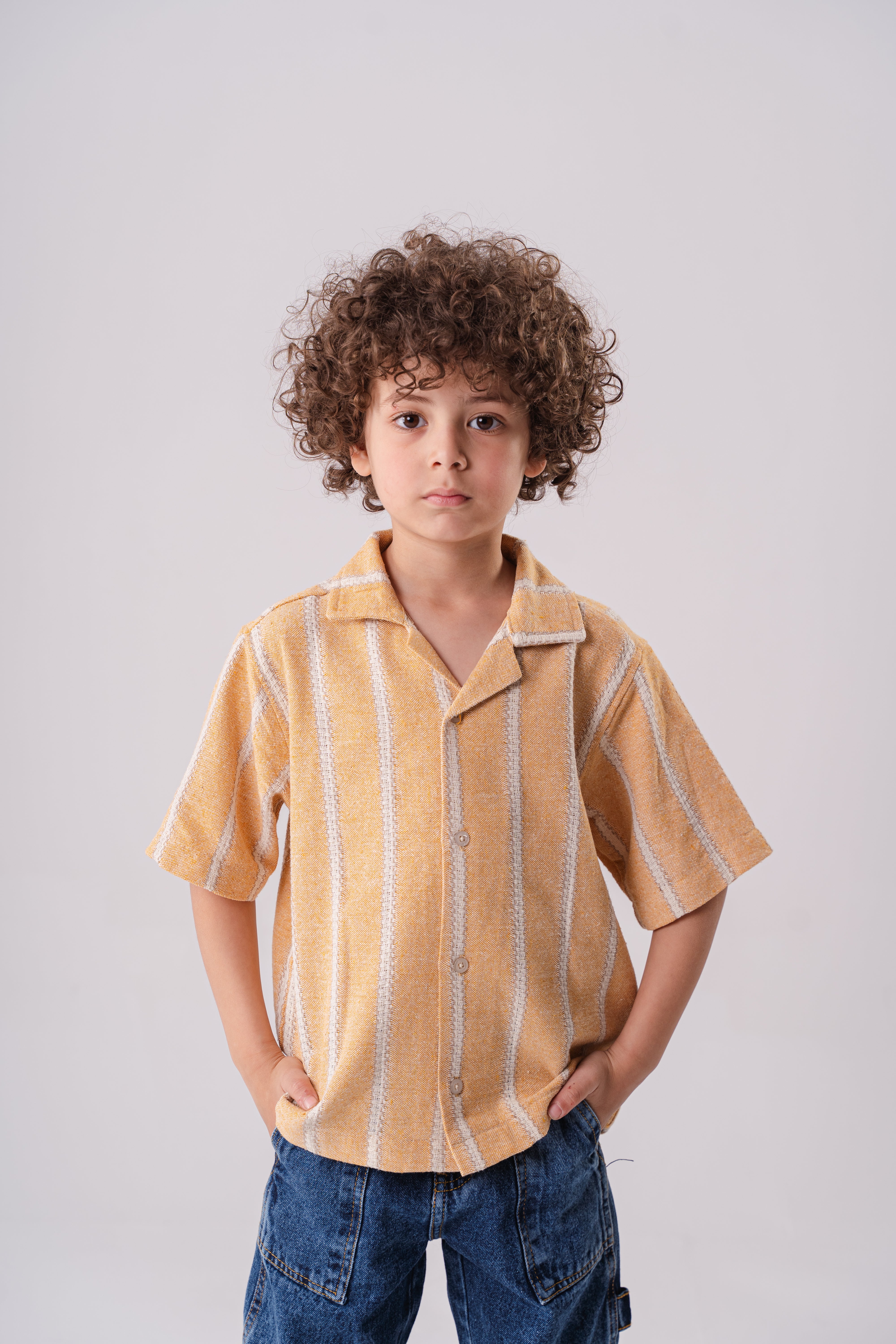 Boys Short Sleeve Yellow  striped Shirt