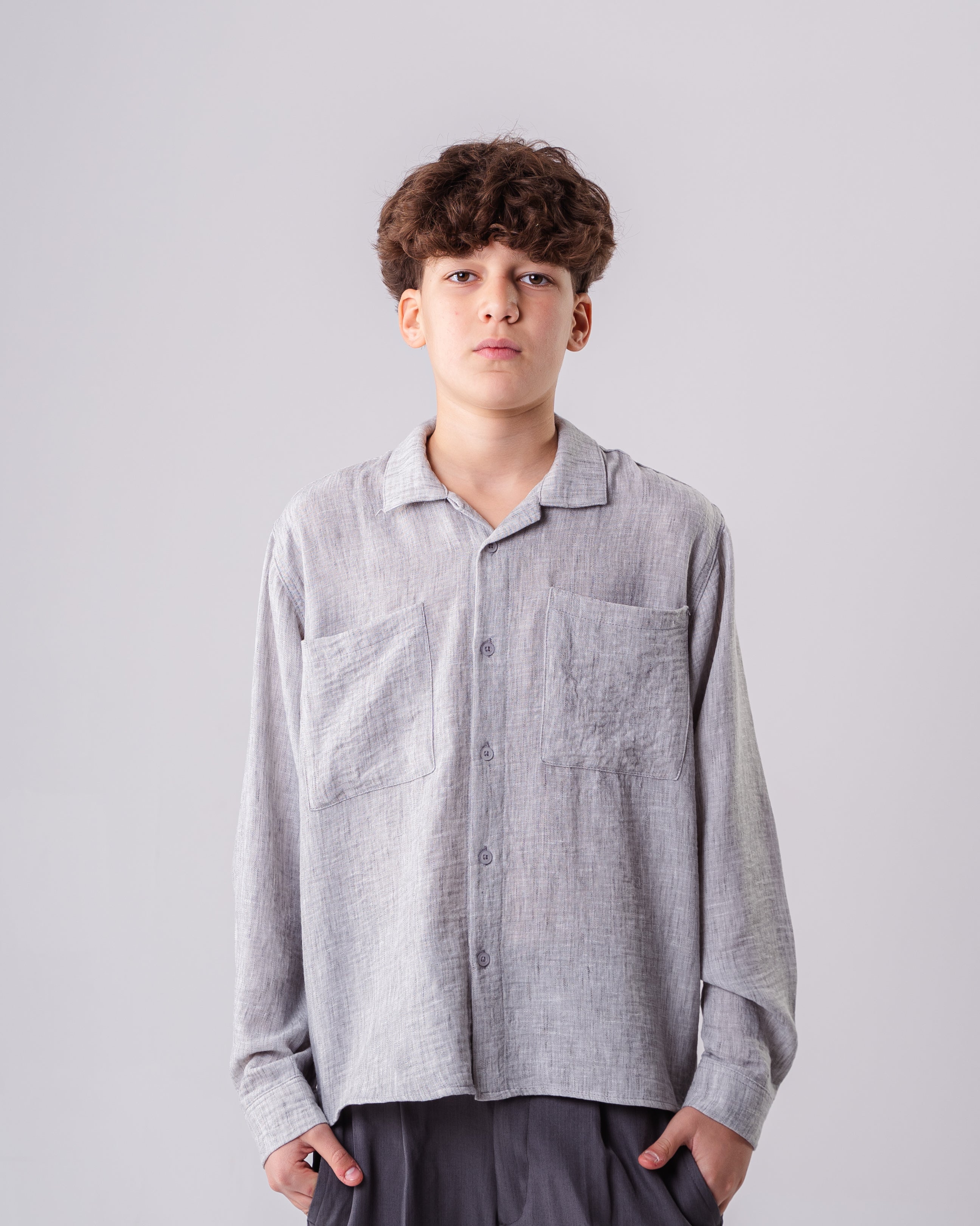 Boys Long Sleeve Textured Shirt With Pockets