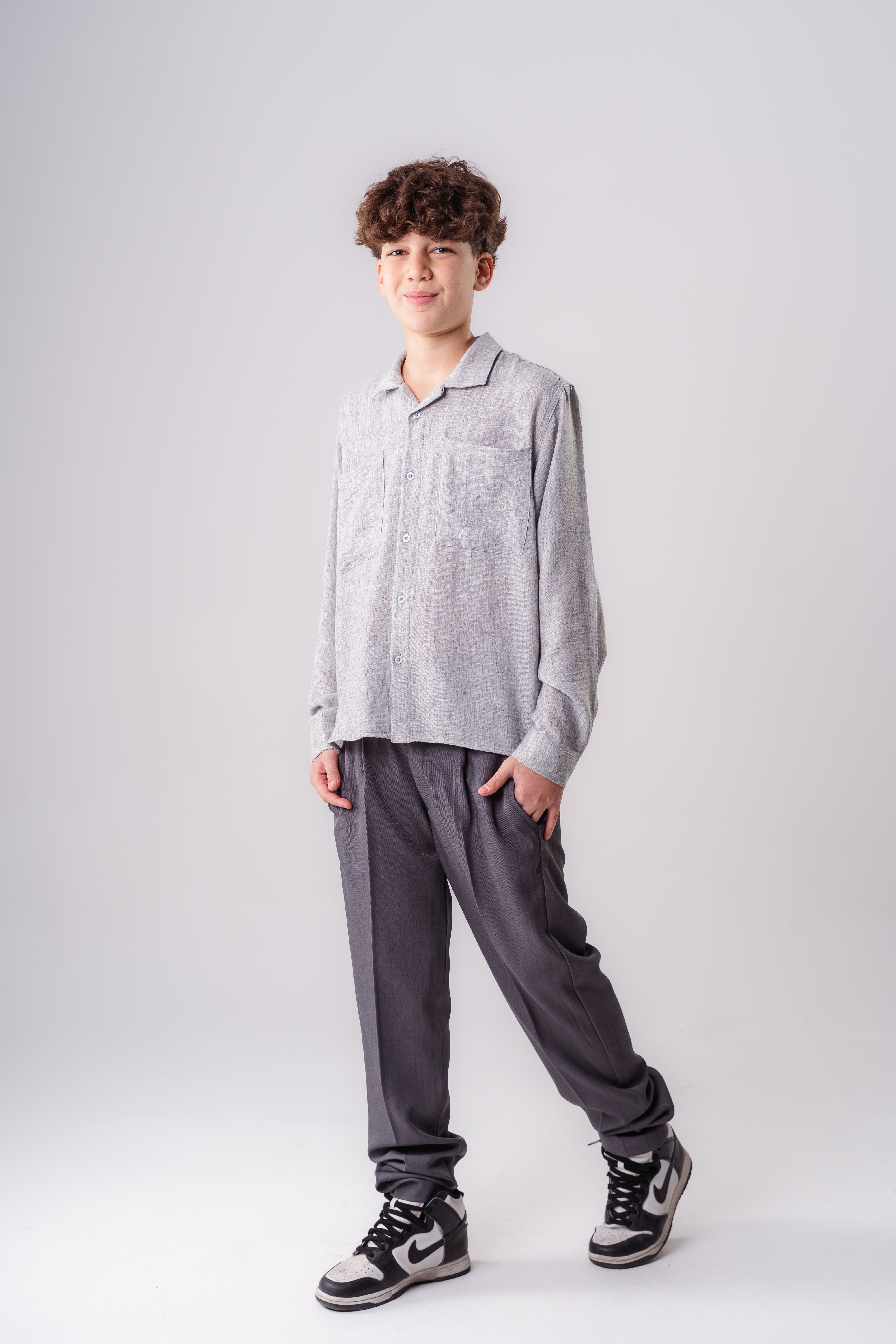 Boys Long Sleeve Textured Shirt With Pockets
