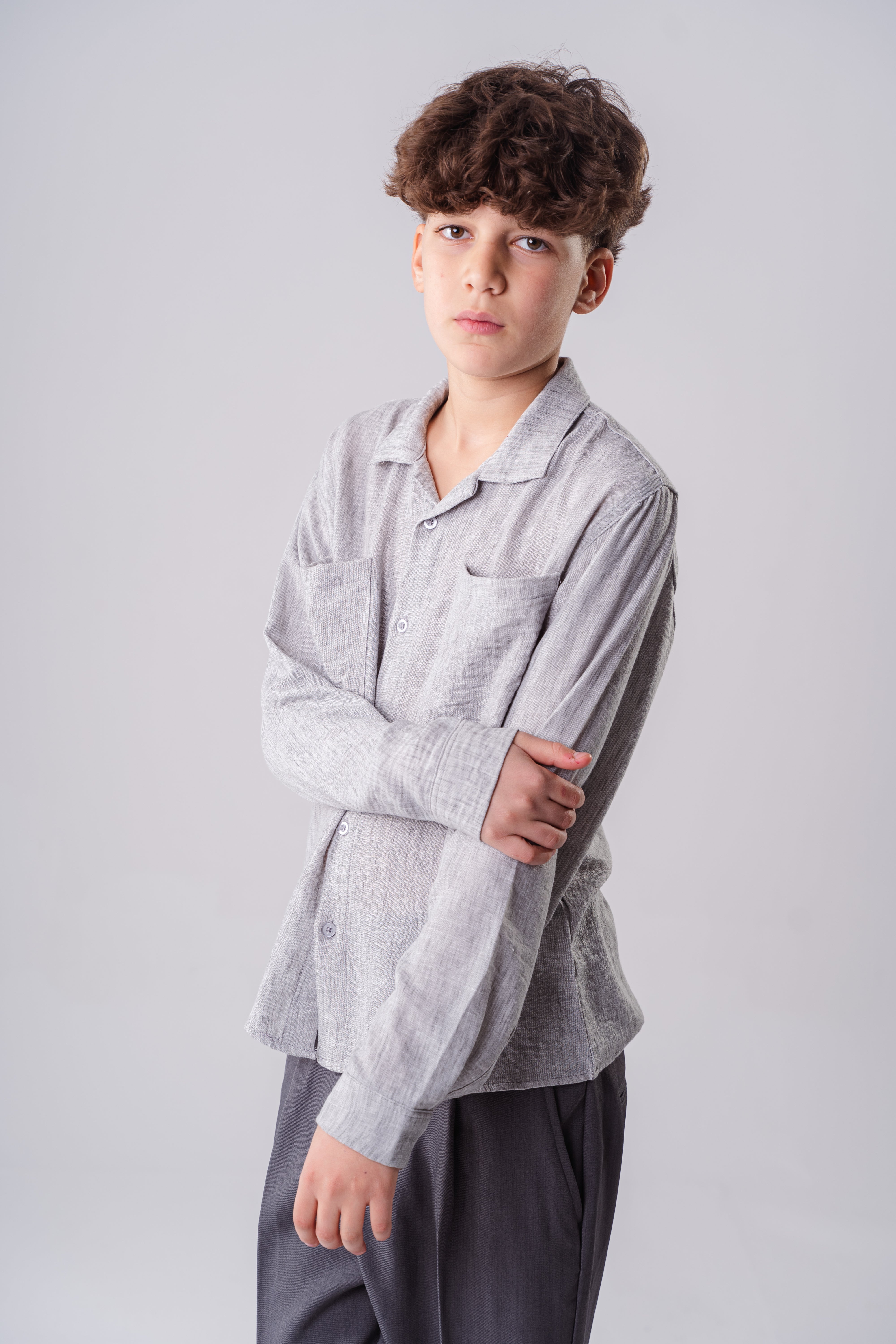 Boys Long Sleeve Textured Shirt With Pockets