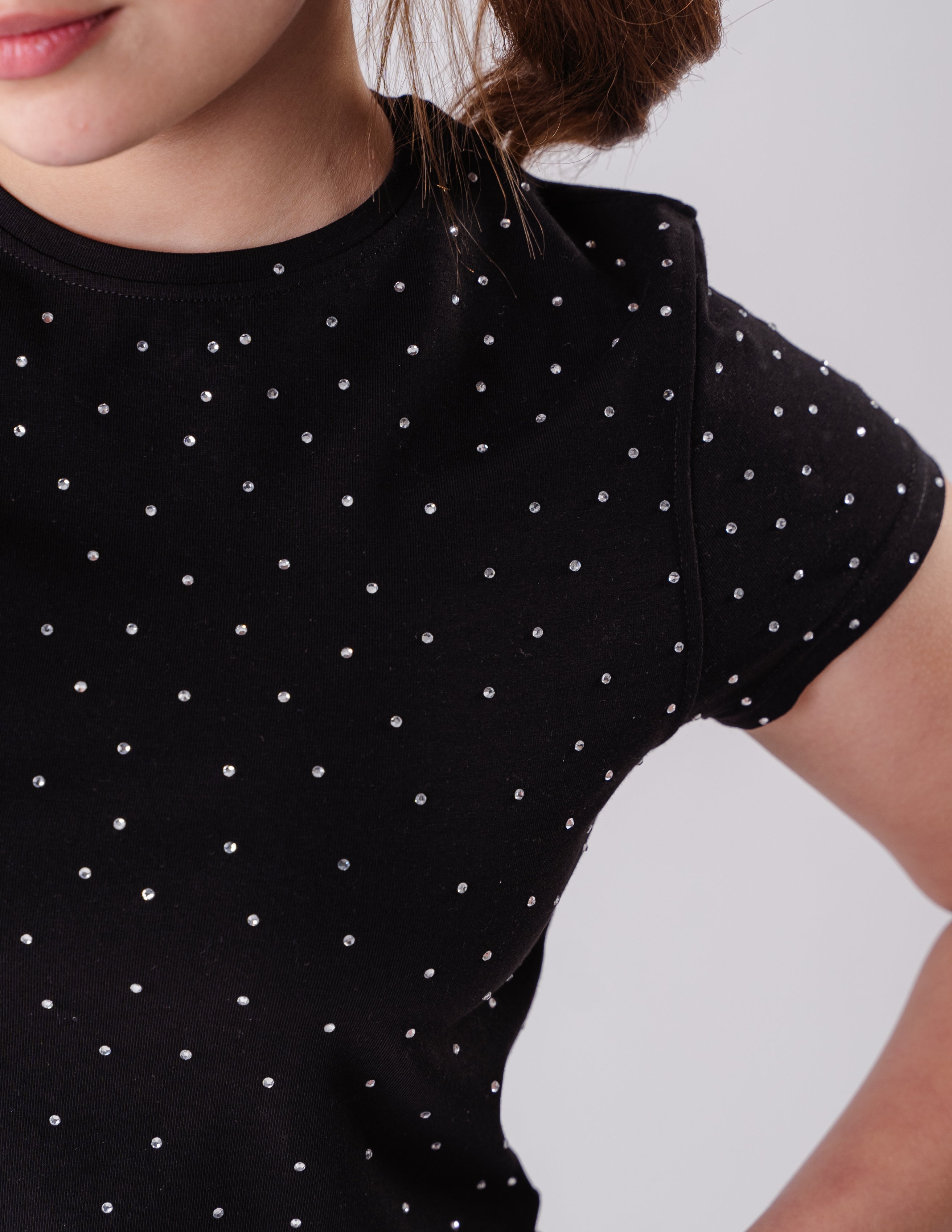 Girls T-shirt Studded With Rhinestones