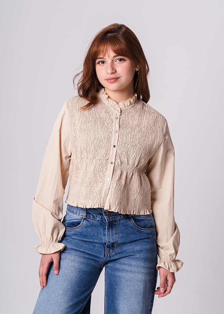 Button Shirred Blouse