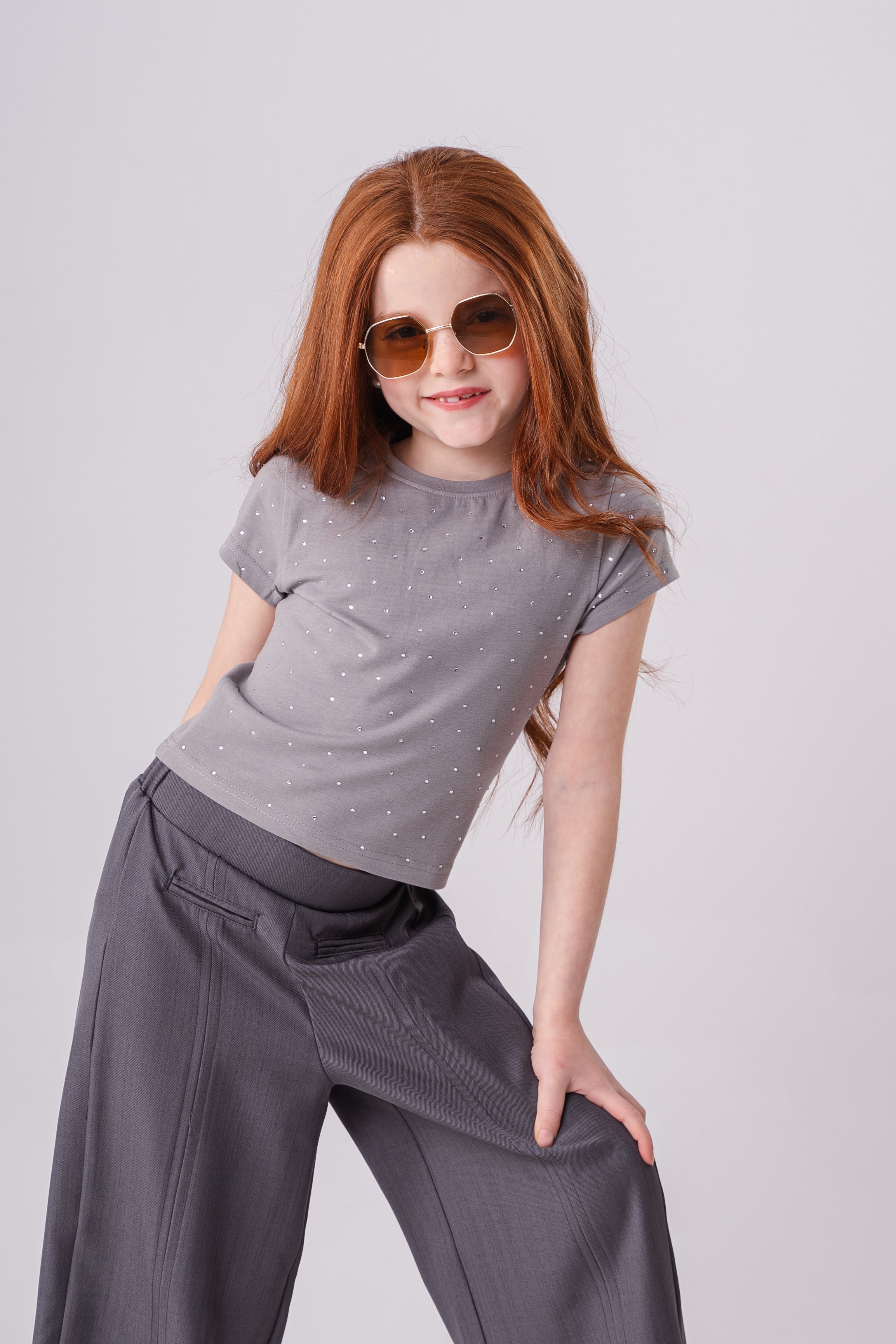 Girls T-shirt Studded With Rhinestones