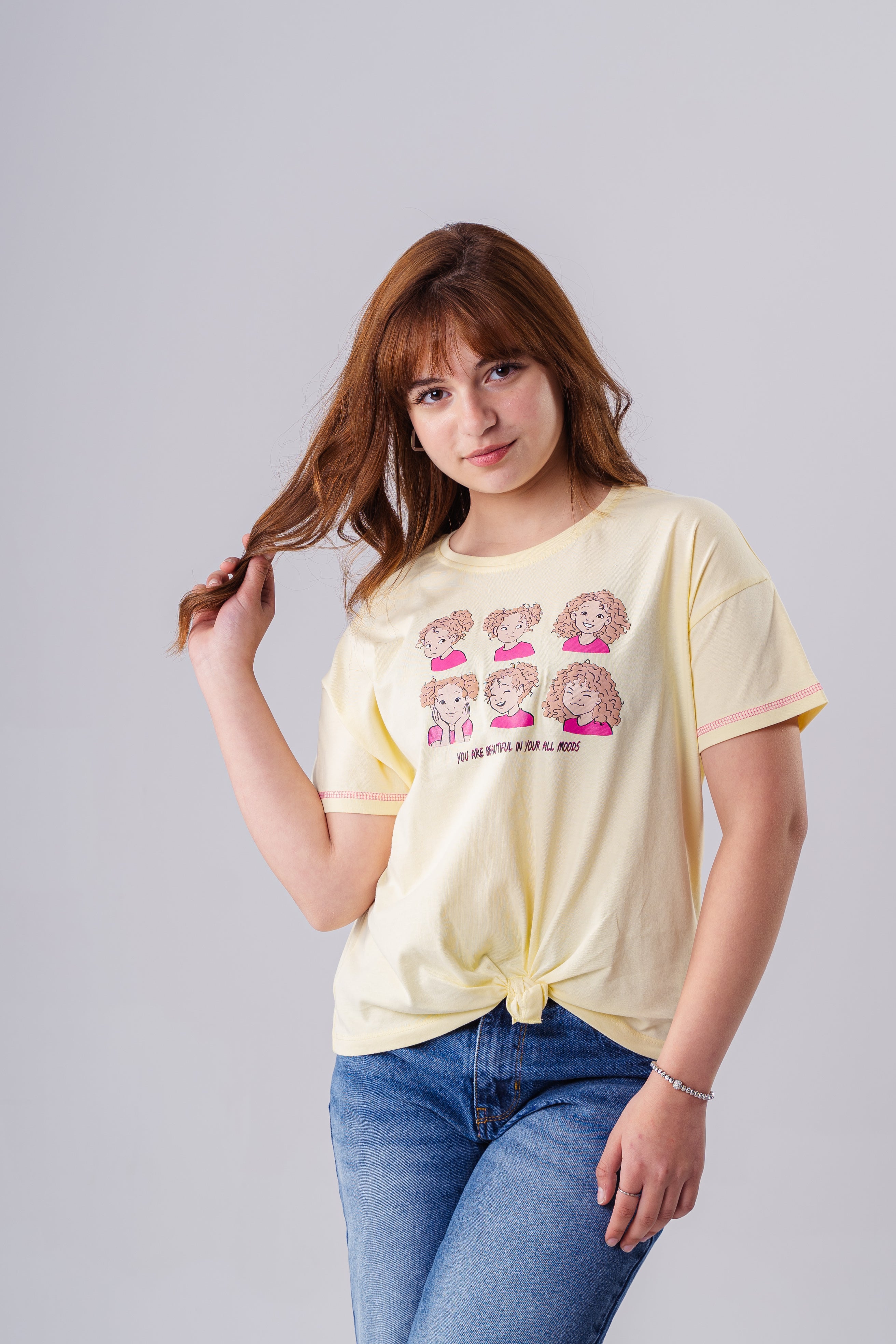 Crew Neck Short Sleeve Printed Girl T Shirt