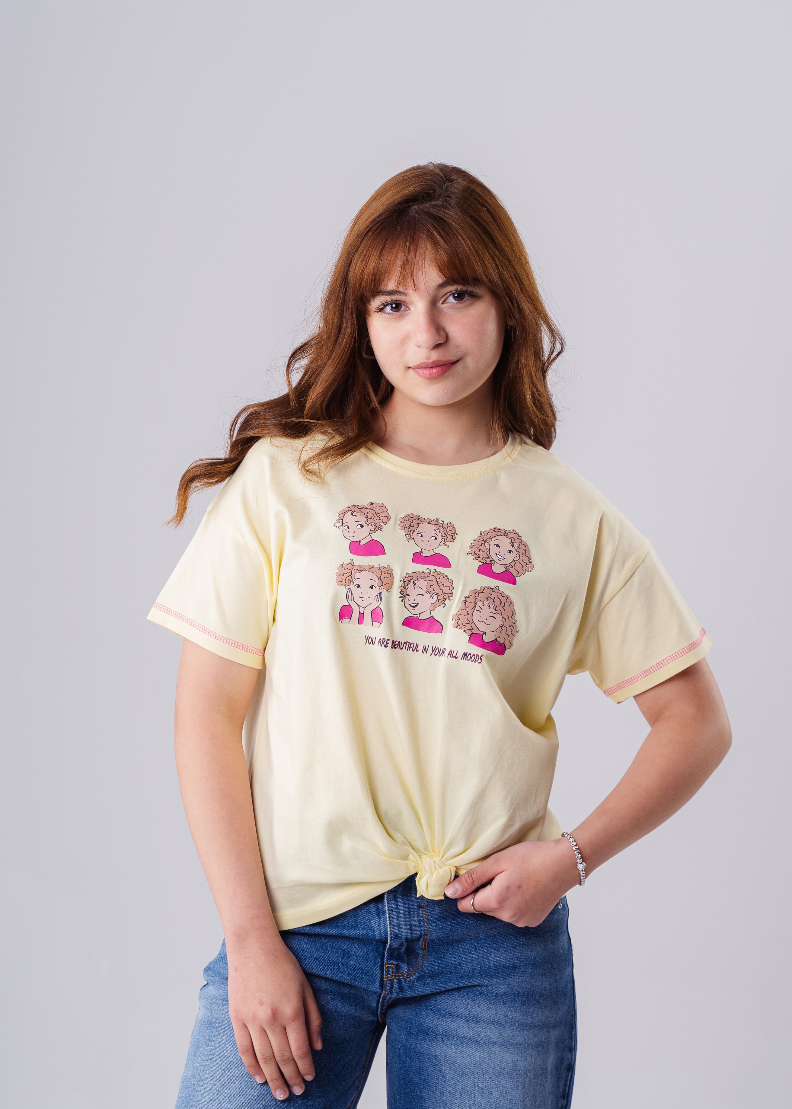 Crew Neck Short Sleeve Printed Girl T Shirt