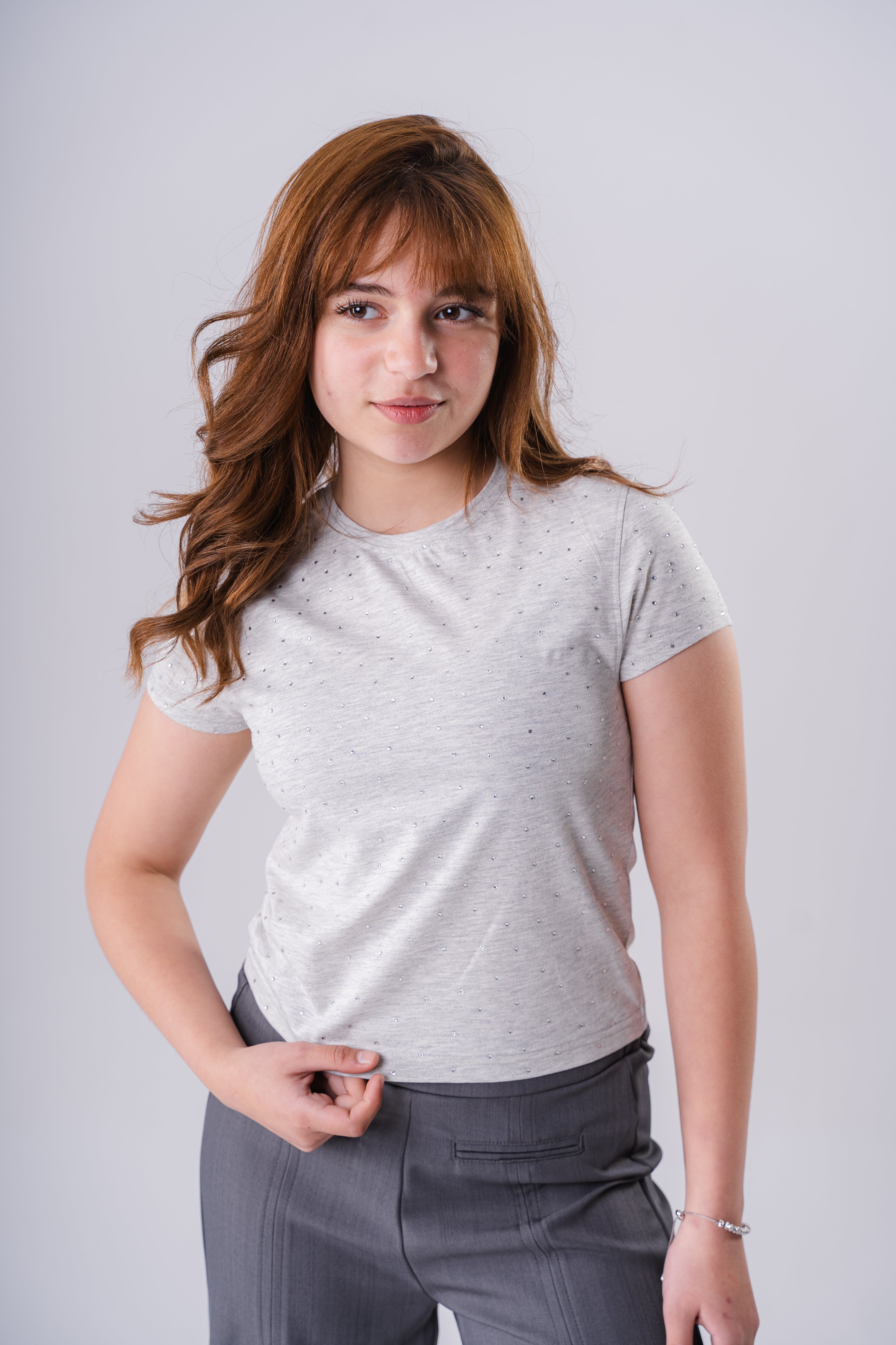 Girls T-shirt Studded With Rhinestones