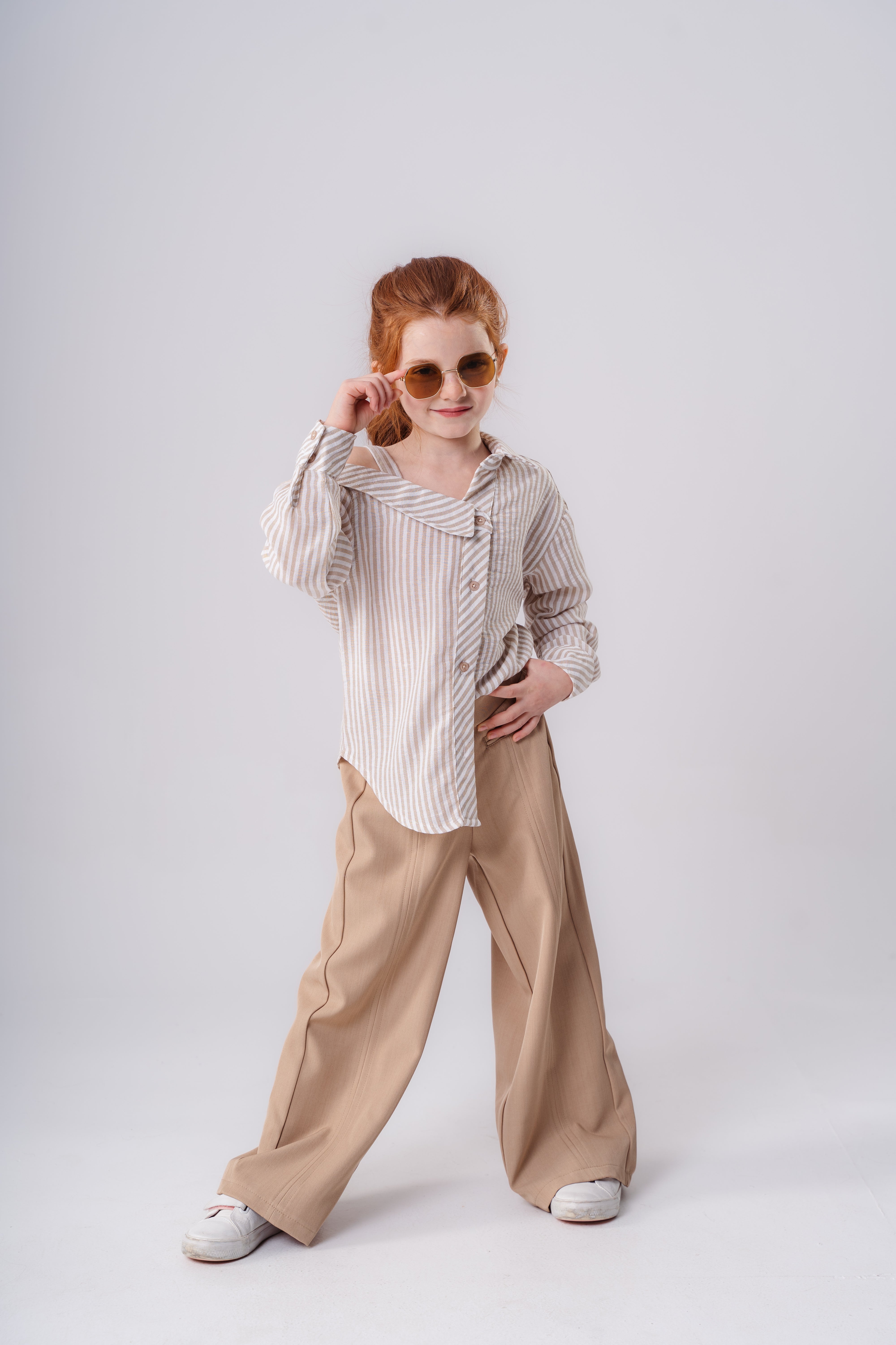 Girl Stylish Long Sleeve Open Shoulder Striped Blouse