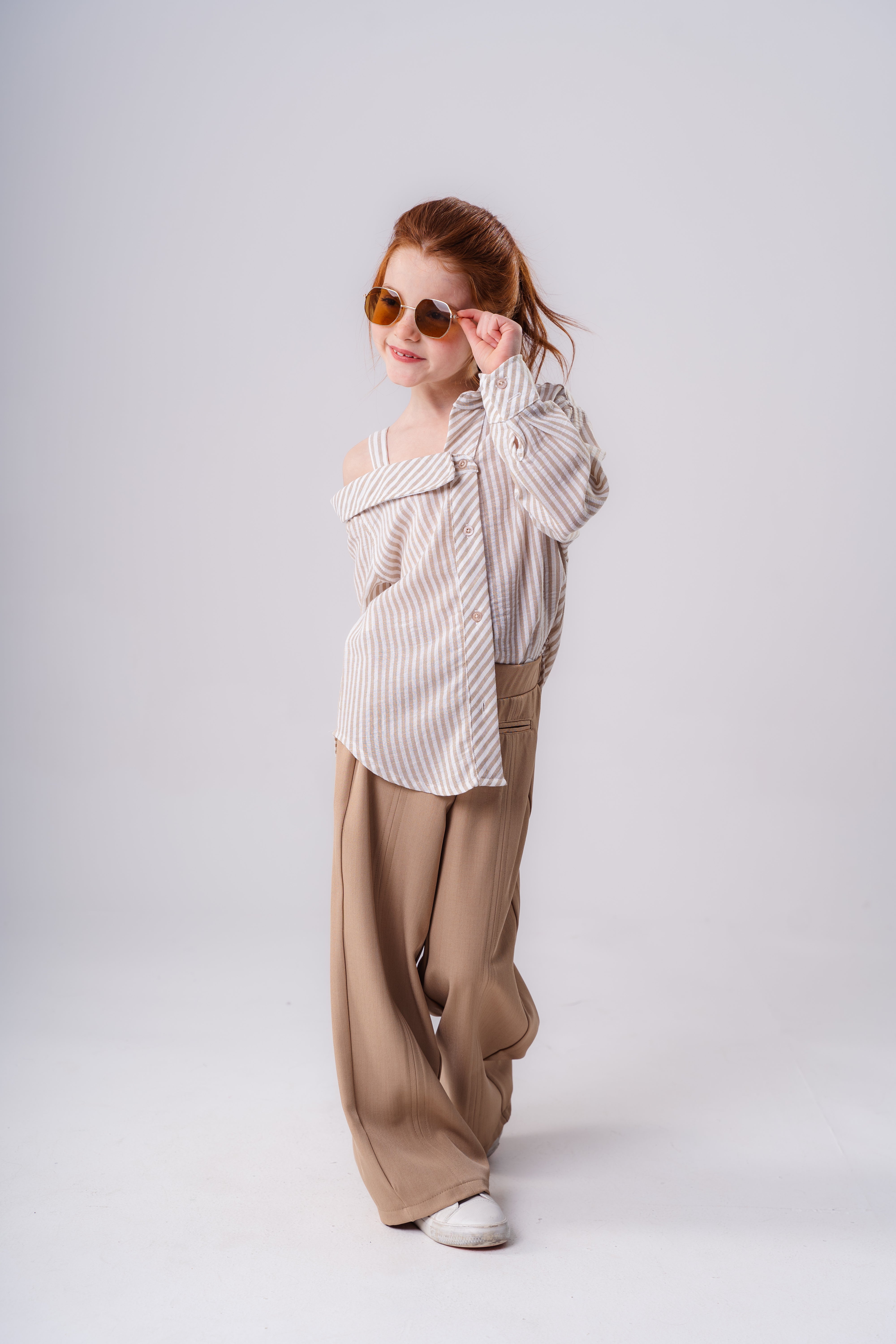 Girl Stylish Long Sleeve Open Shoulder Striped Blouse