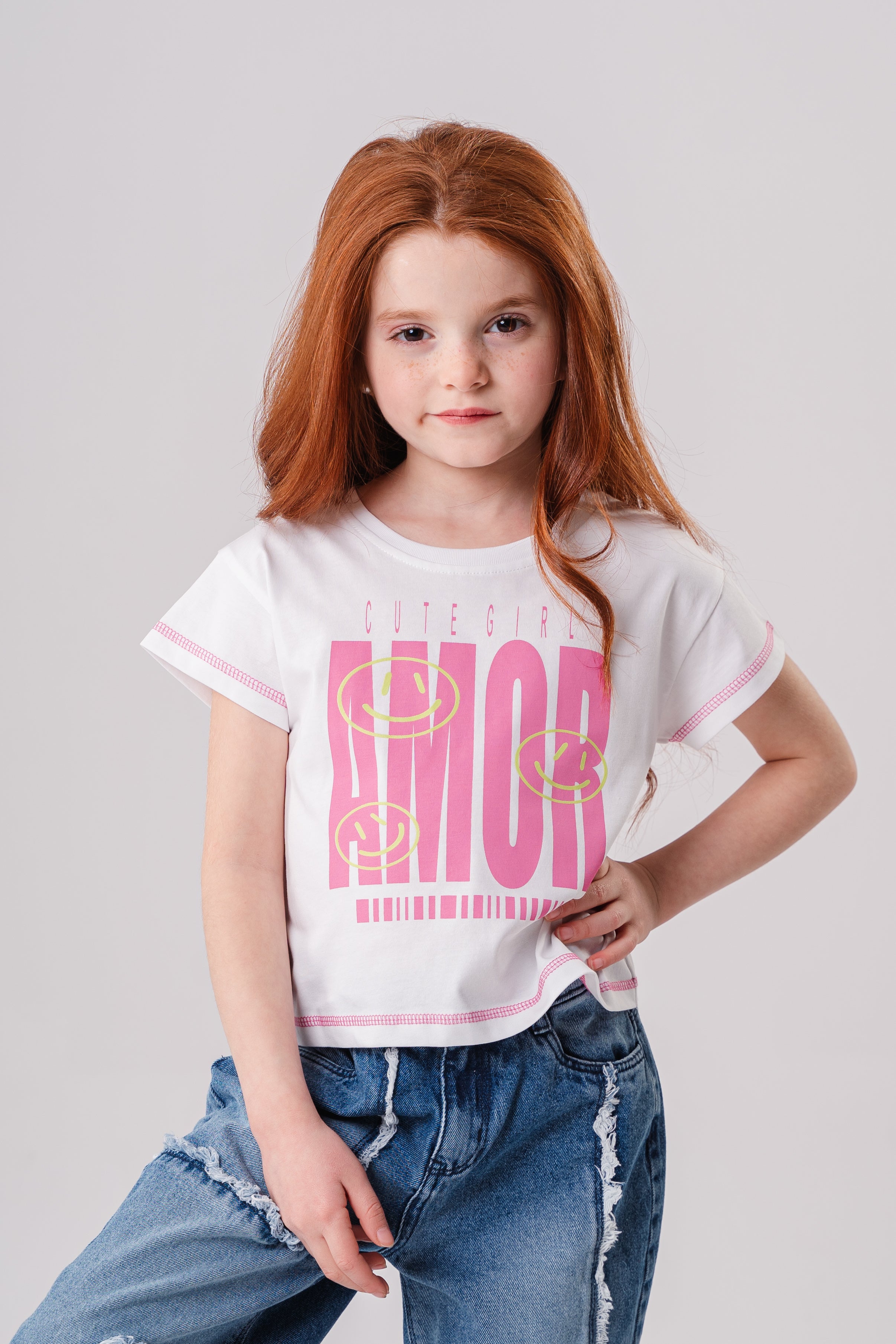 Girls Printed White Tee