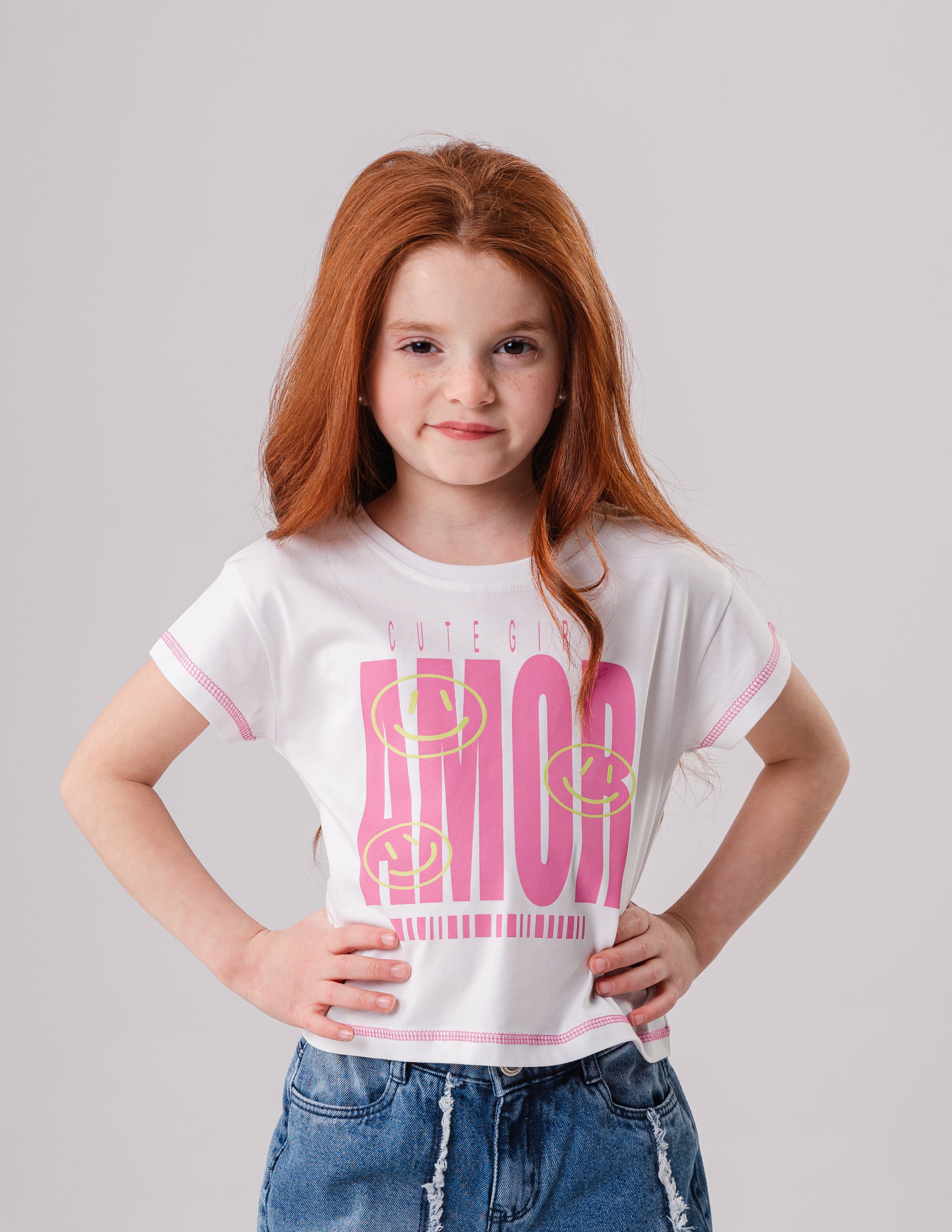 Girls Printed White Tee