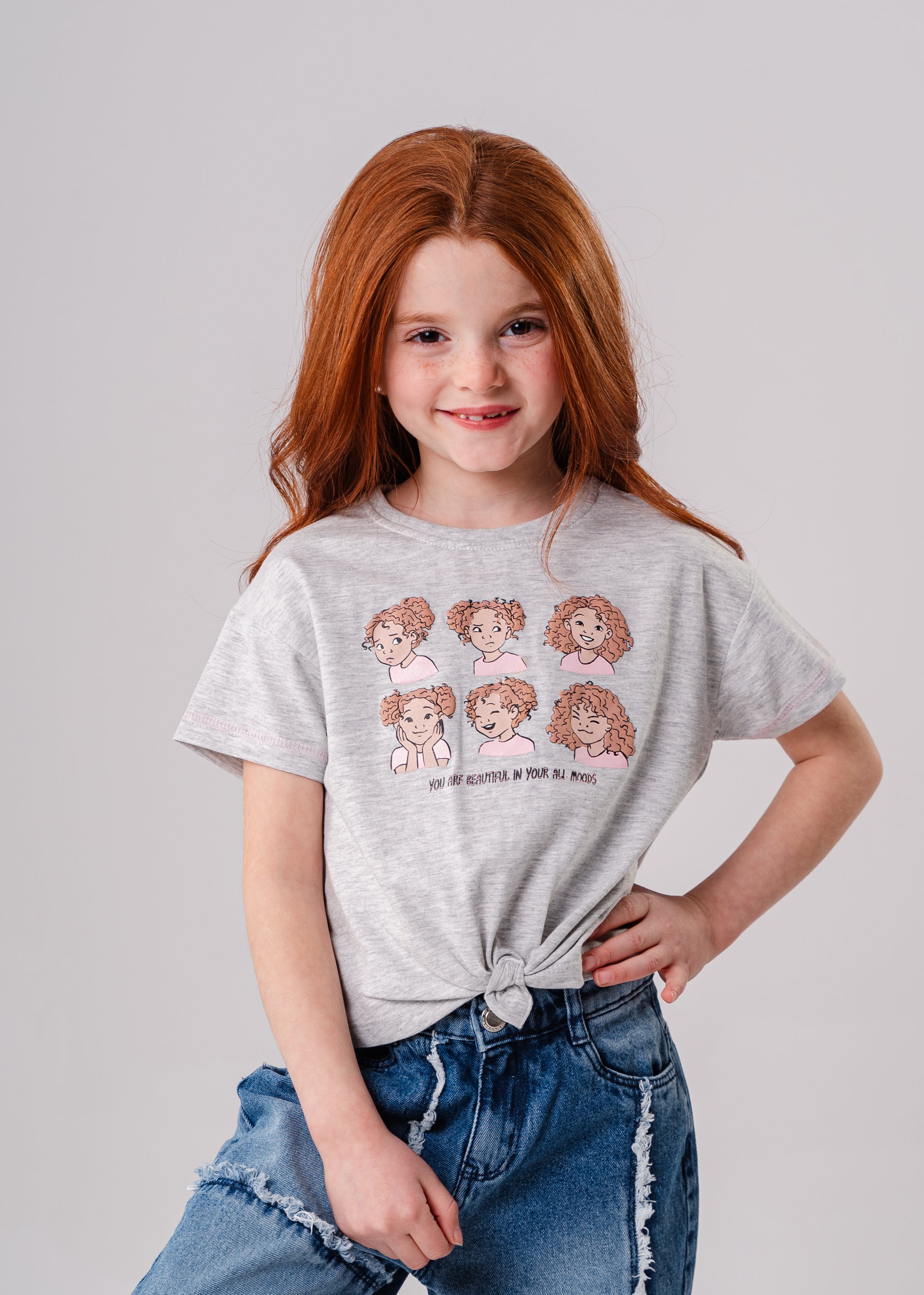 Crew Neck Short Sleeve Printed Girl T Shirt