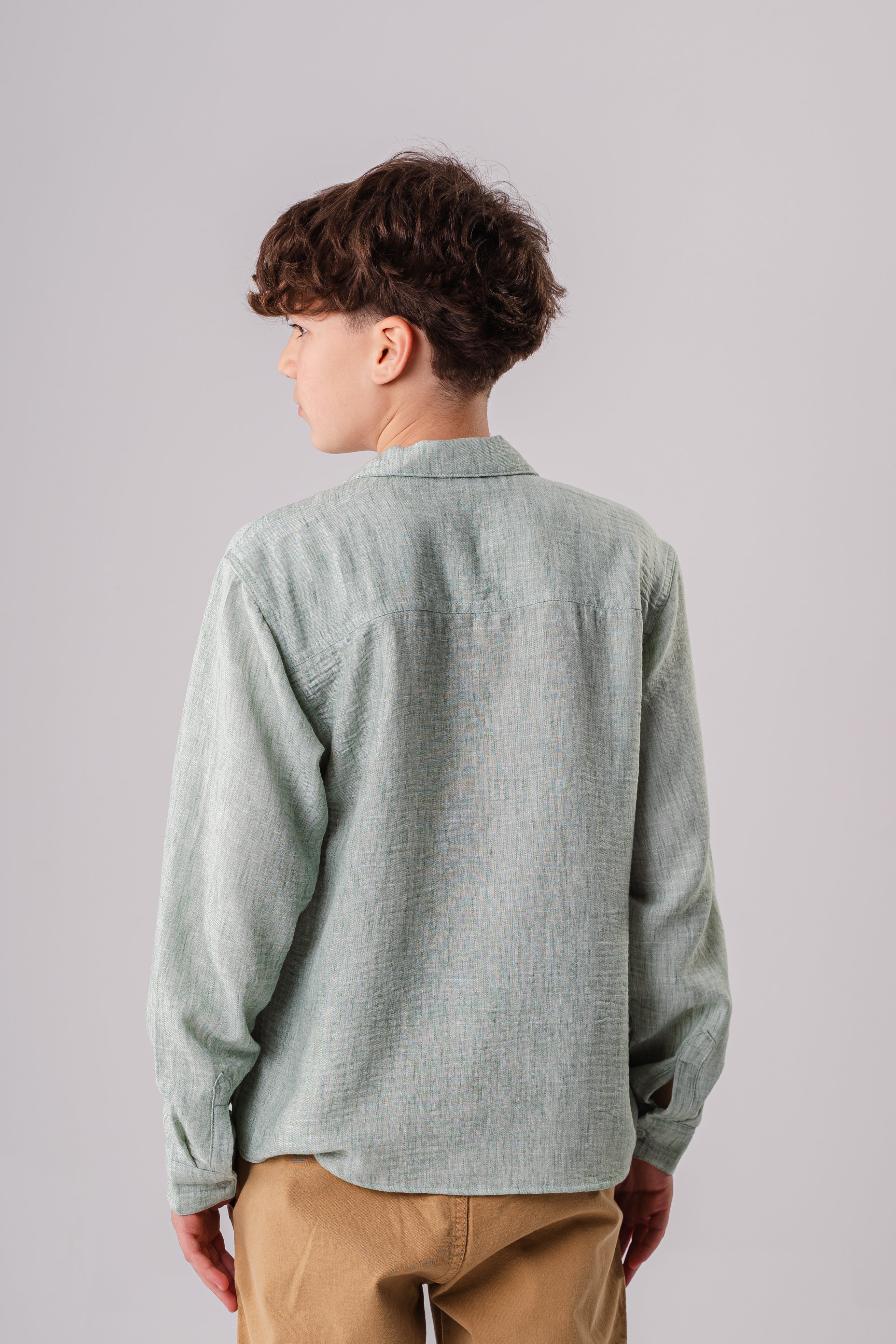 Boys Long Sleeve Textured Shirt With Pockets
