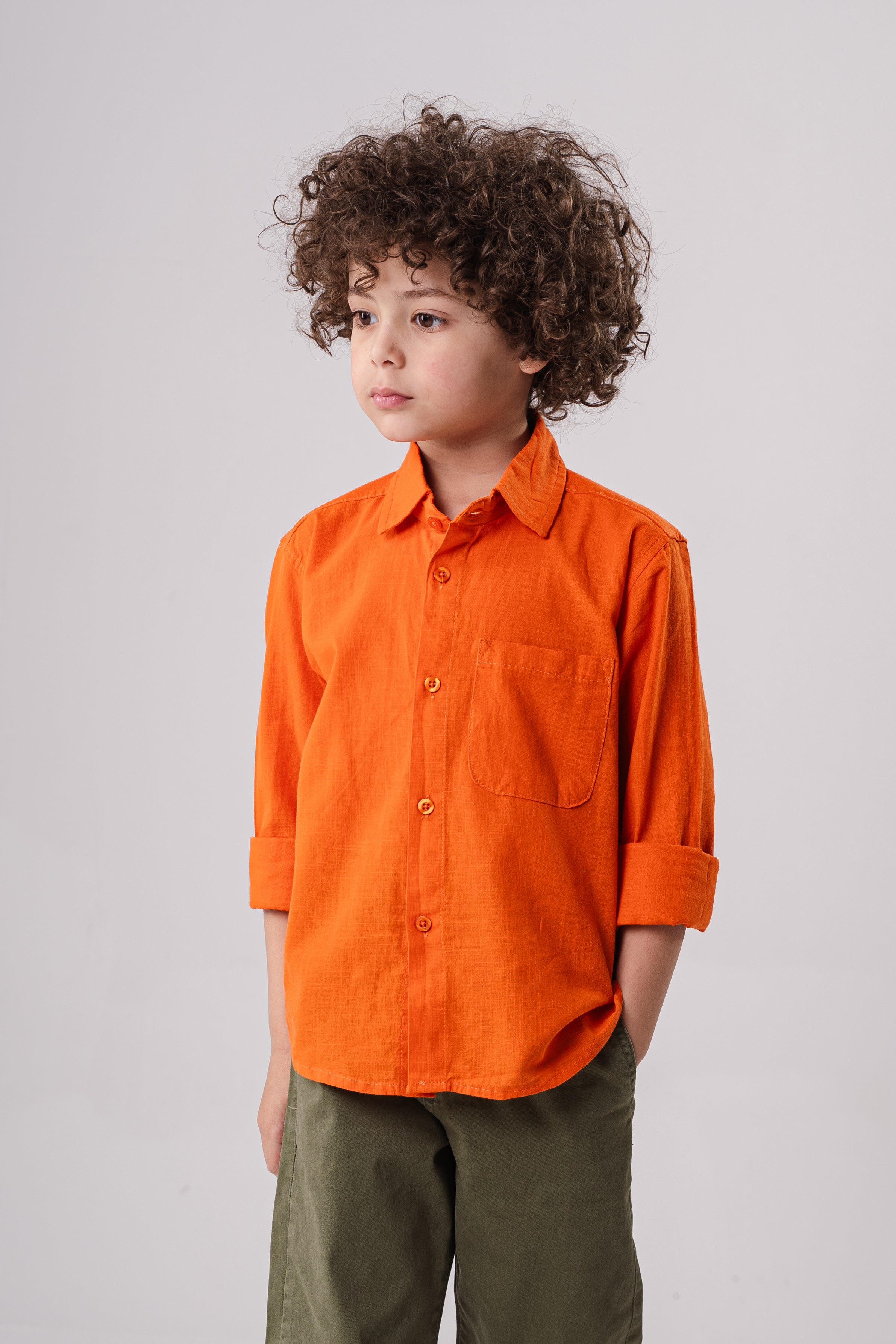 Boys Long Sleeve Textured Shirt With Pocket
