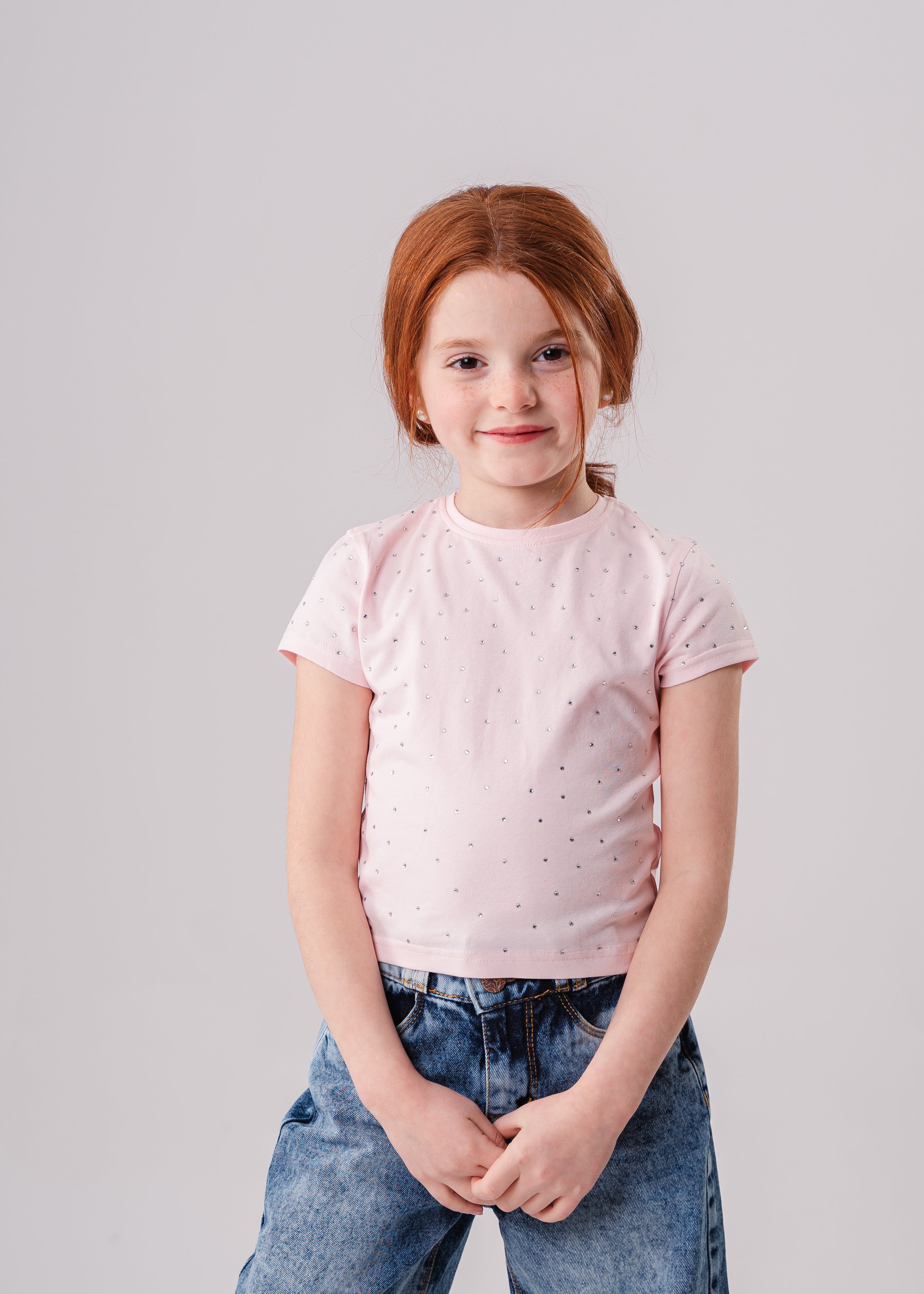 Girls T-shirt Studded With Rhinestones