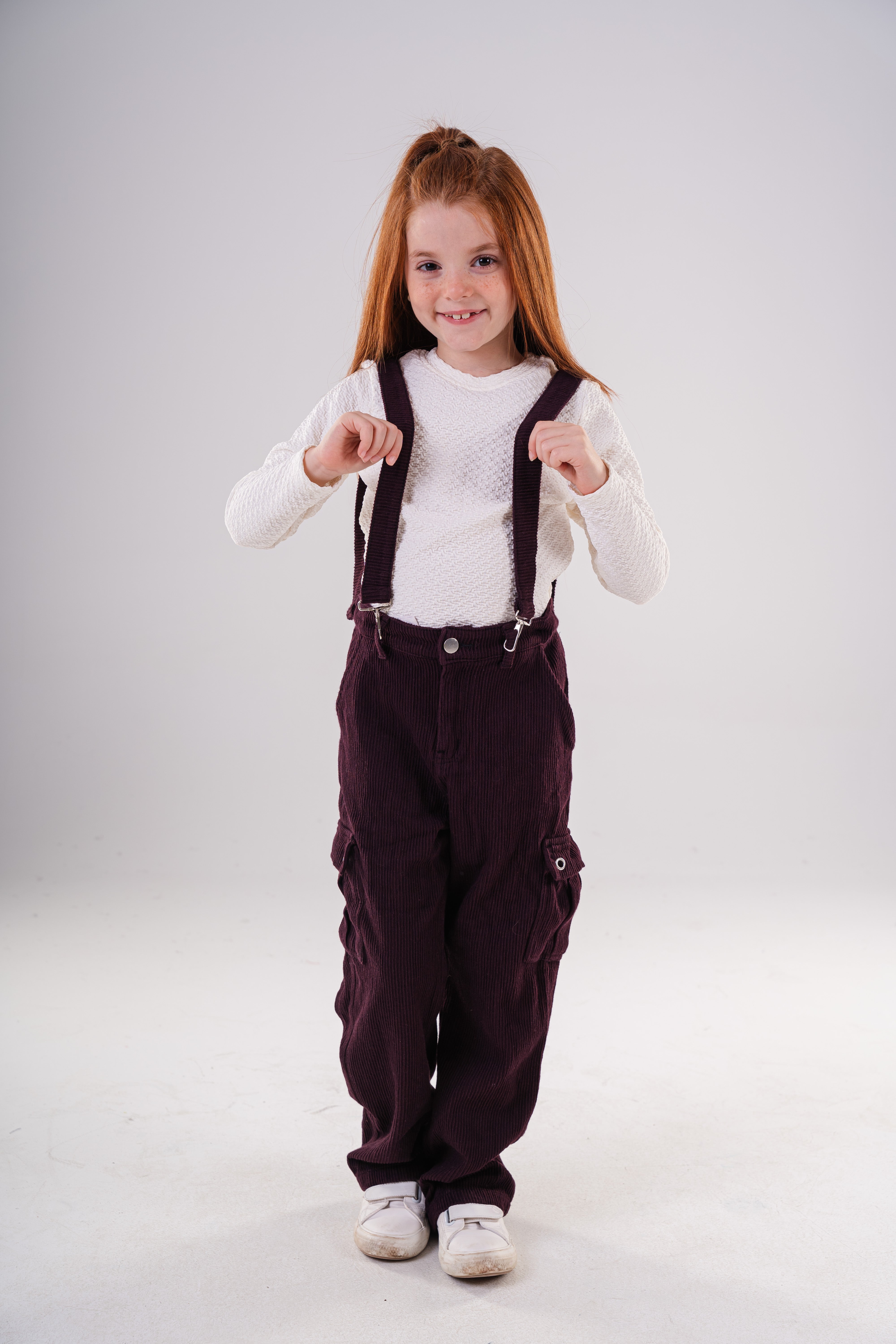 Girls Corduroy Cargo Pants with Removable Suspenders