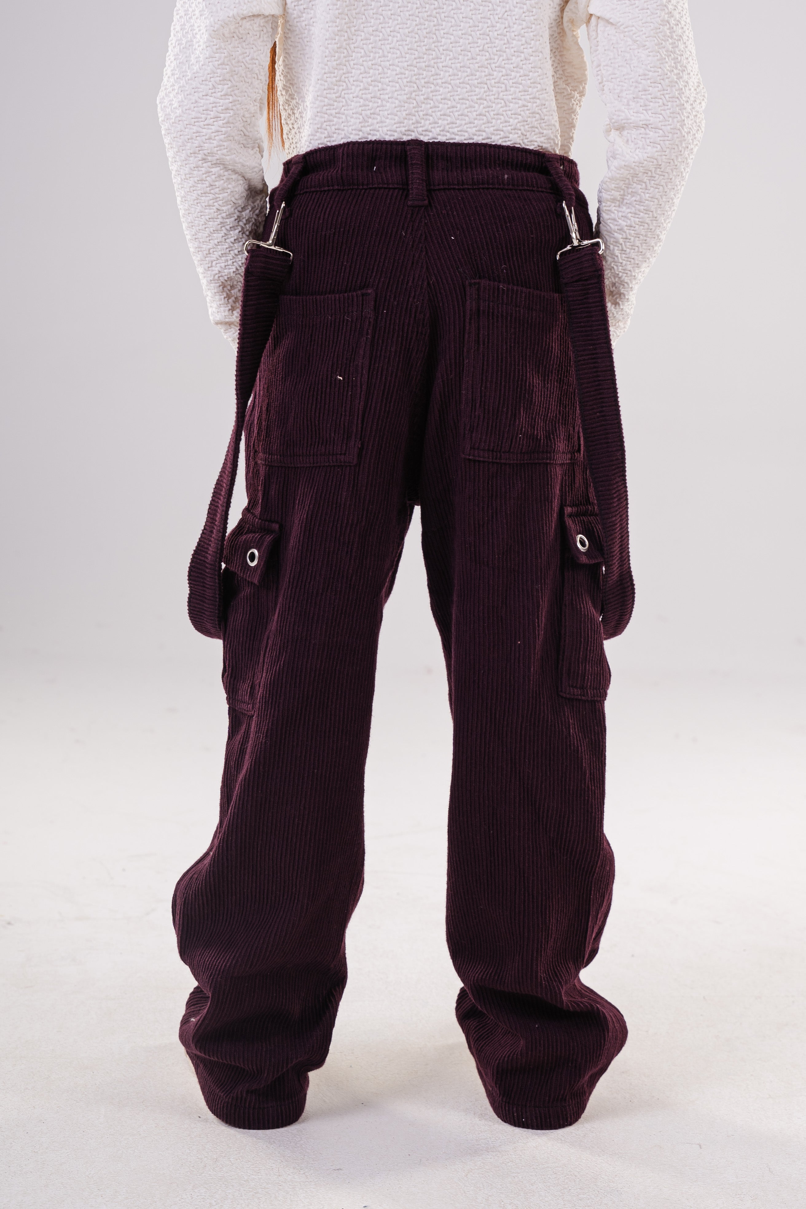 Girls Corduroy Cargo Pants with Removable Suspenders