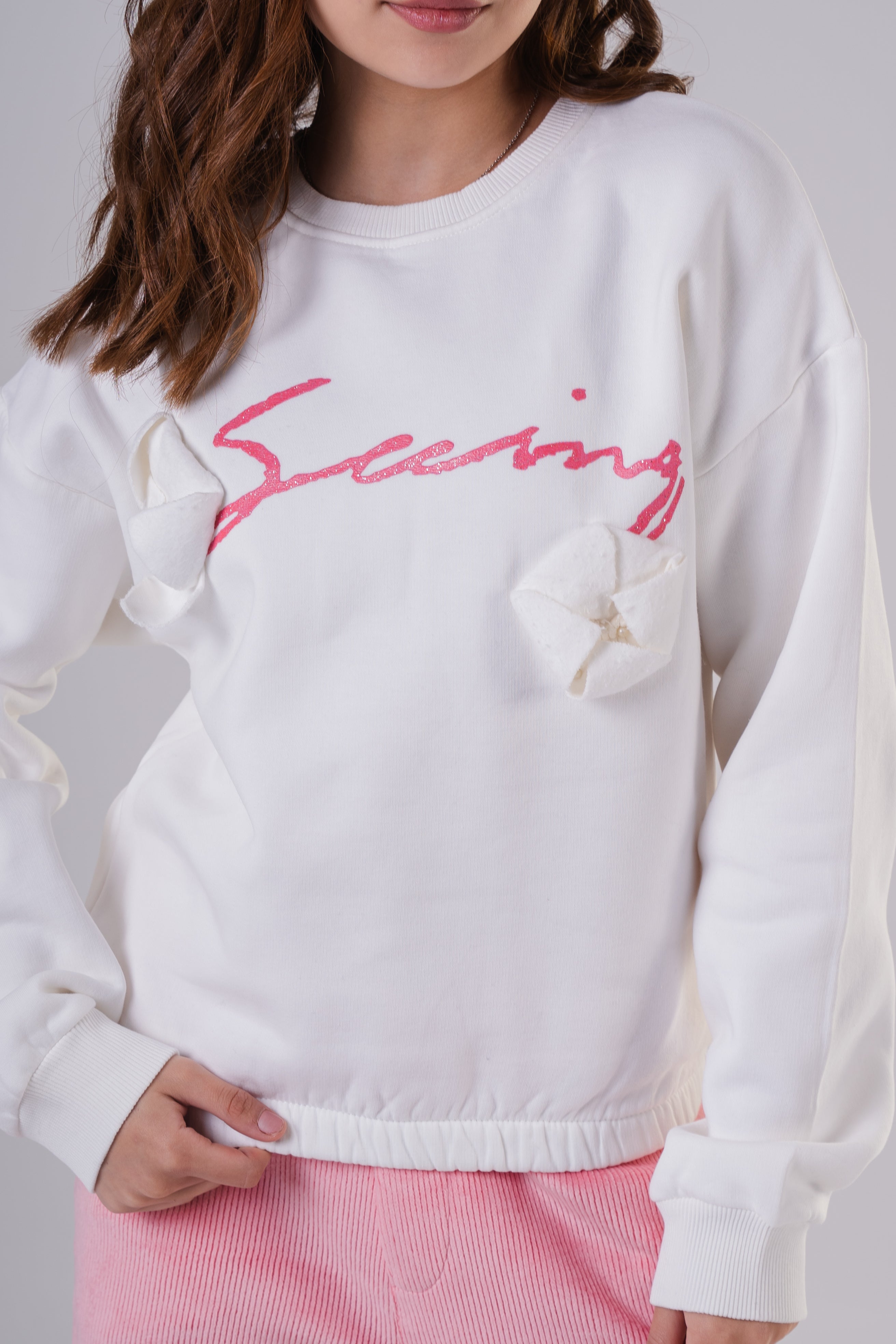 Girls Unique Textured Crewneck Sweatshirt