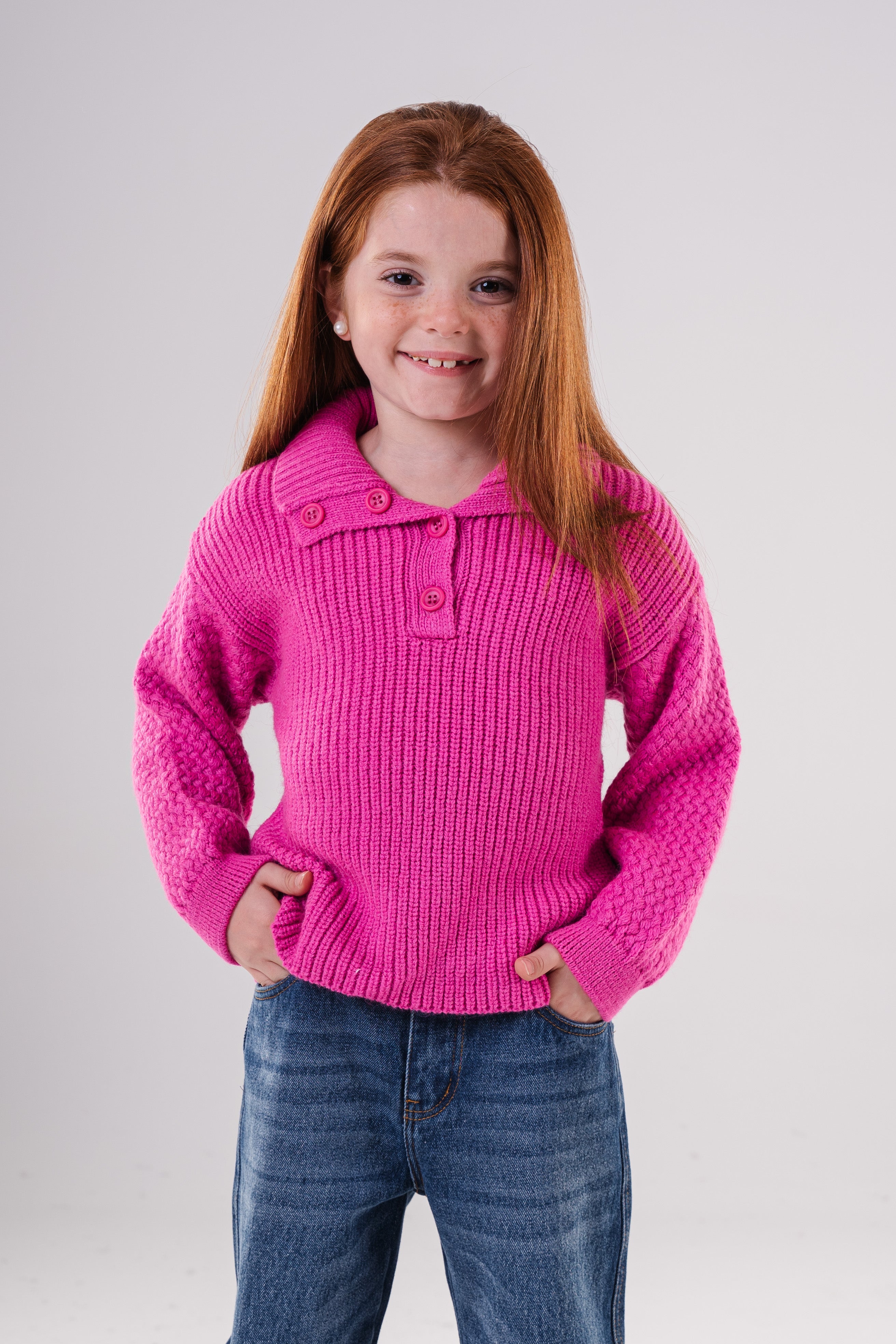 Girls Knit Pullover with Button Collar