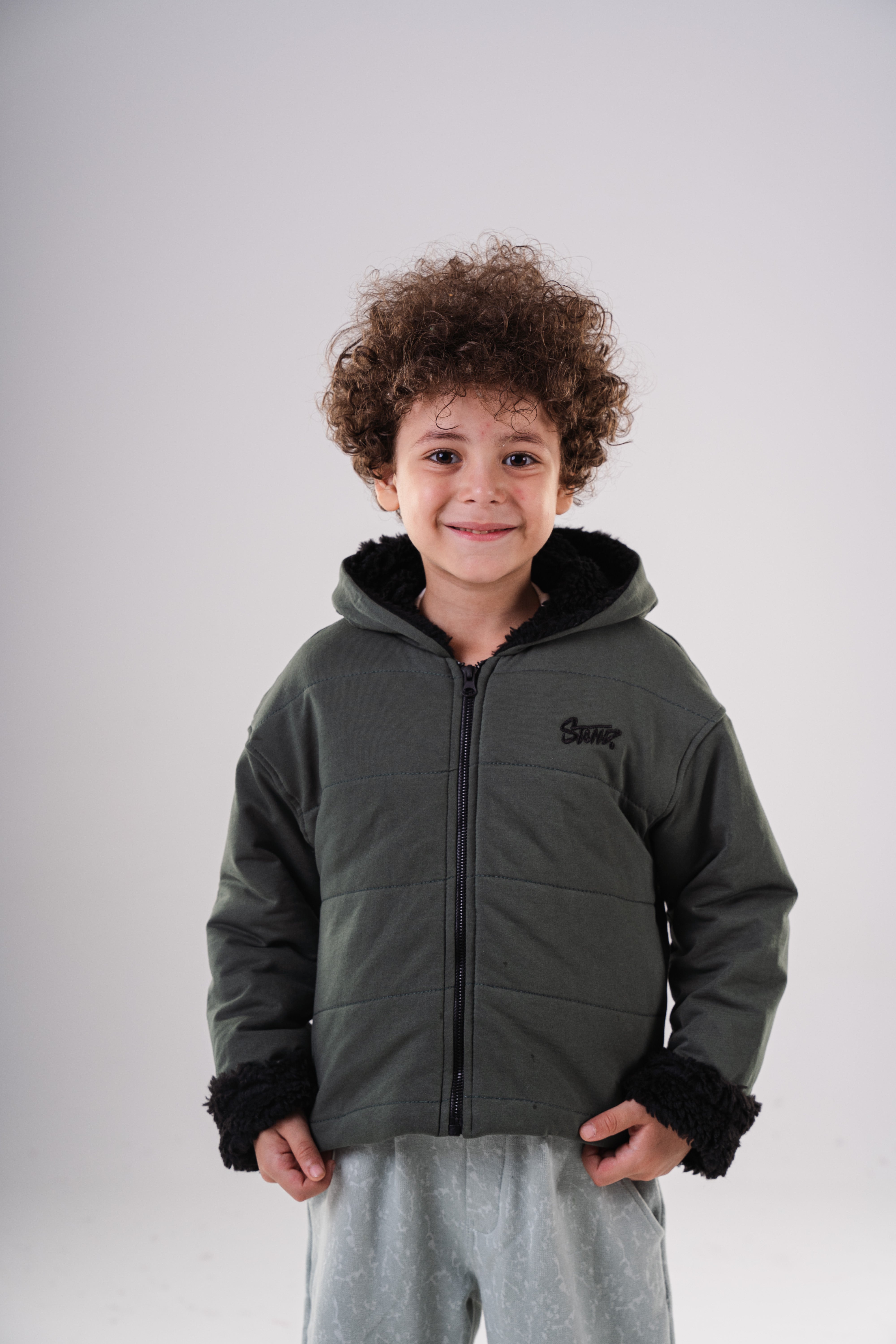 Padded Bomber Jacket with Hood and Fur Details