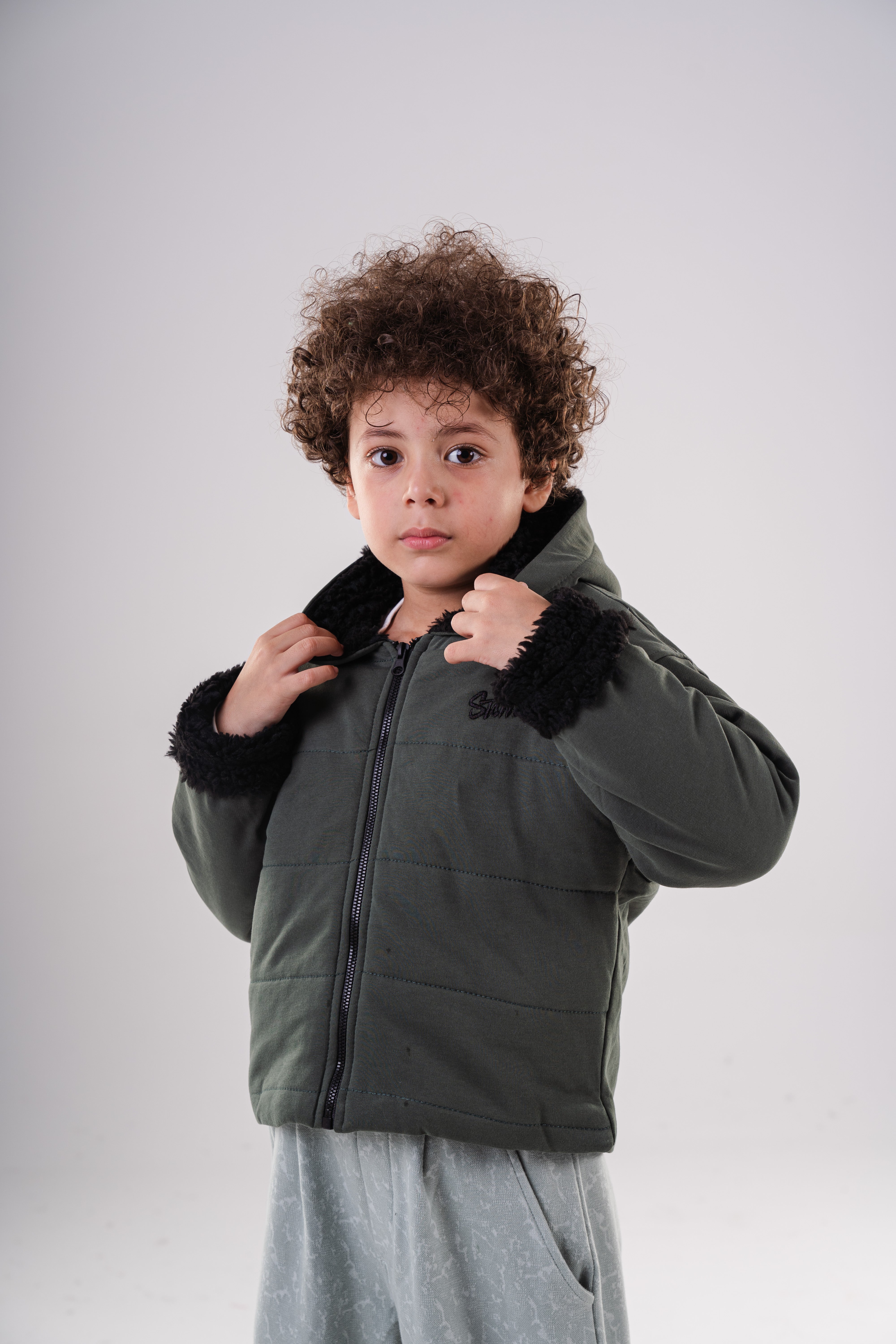 Padded Bomber Jacket with Hood and Fur Details