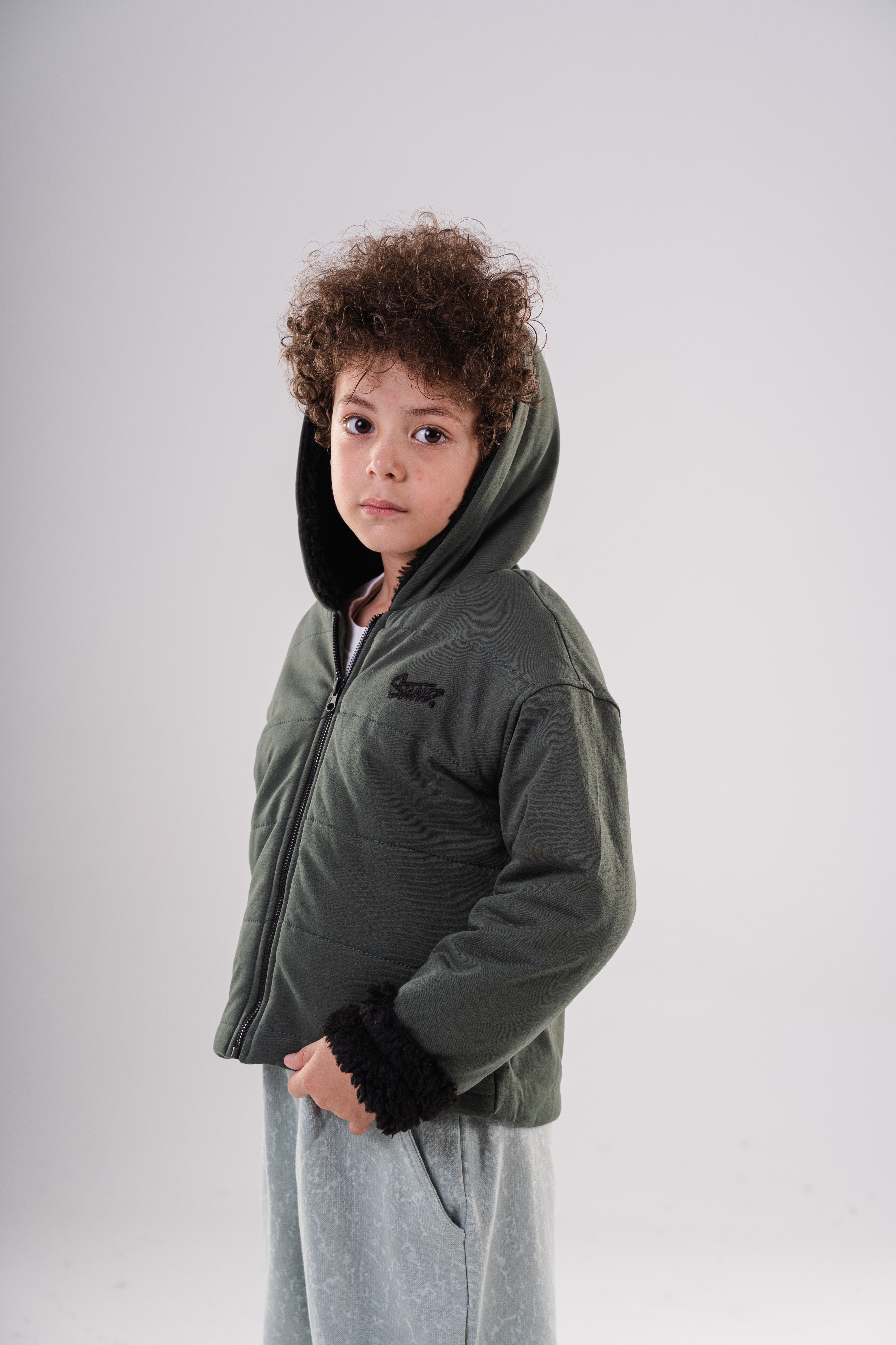 Padded Bomber Jacket with Hood and Fur Details