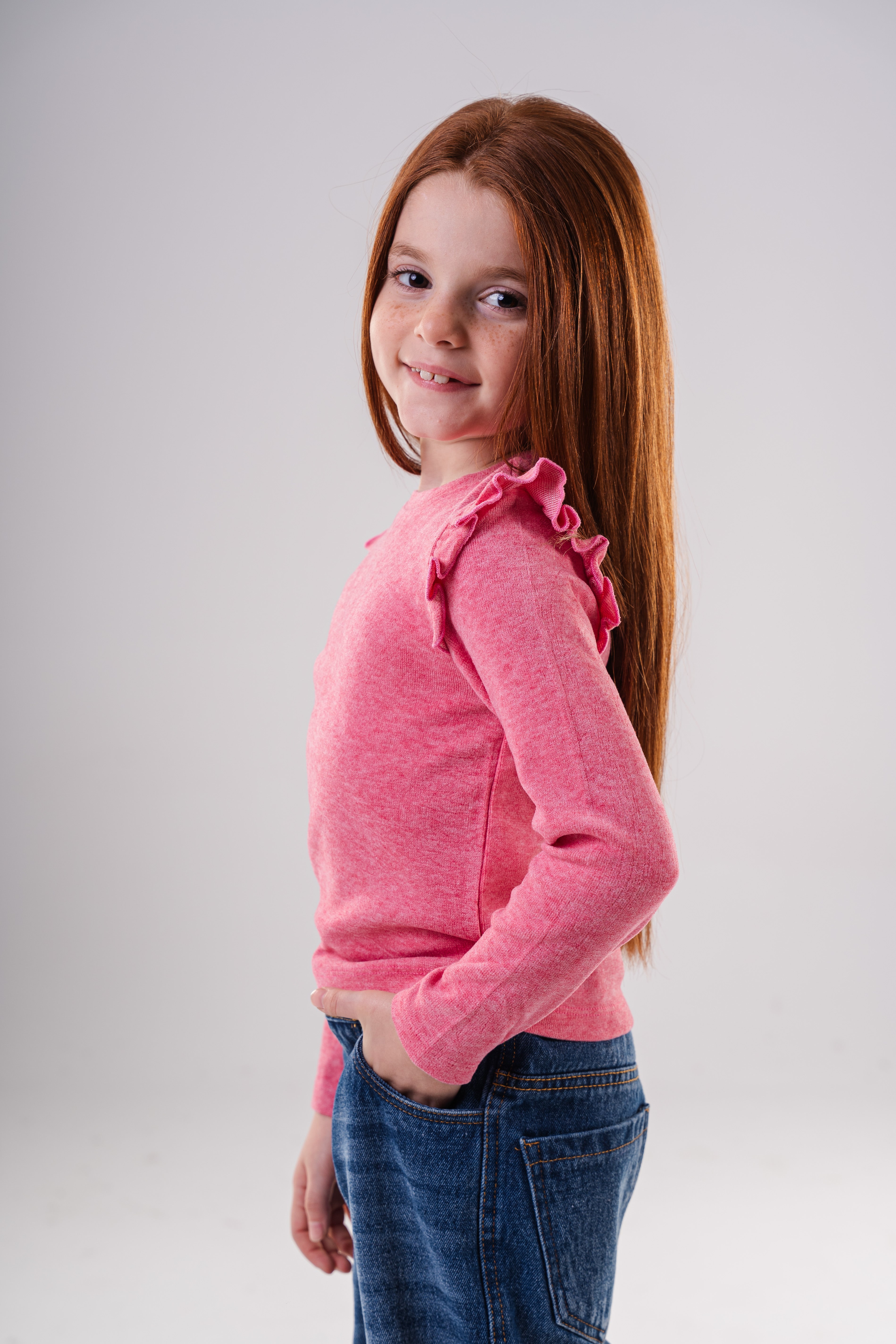 Girls' Long-Sleeve Ruffle Shoulder Sweatshirt