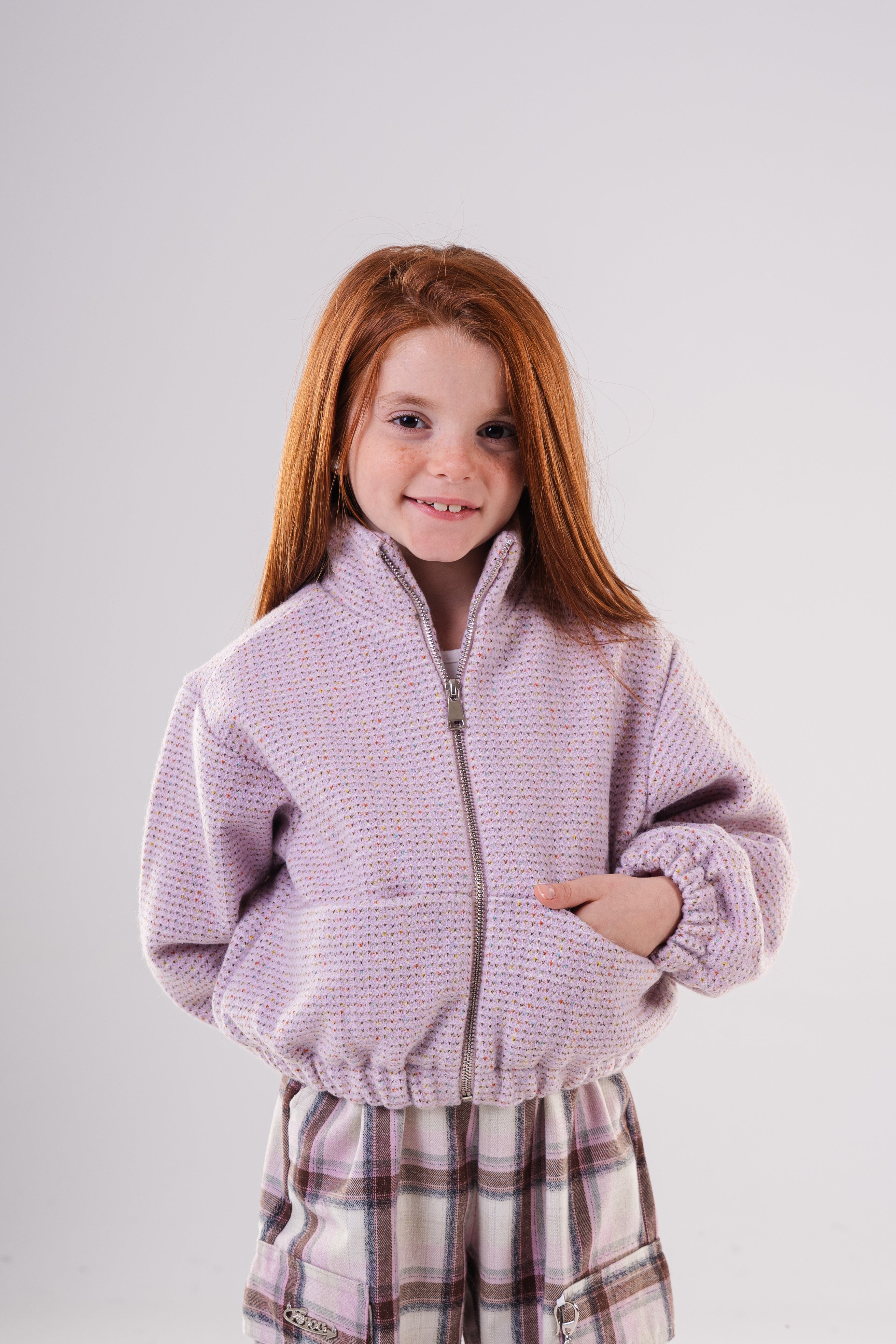 Girls Textured Zip-Up Bomber Jacket