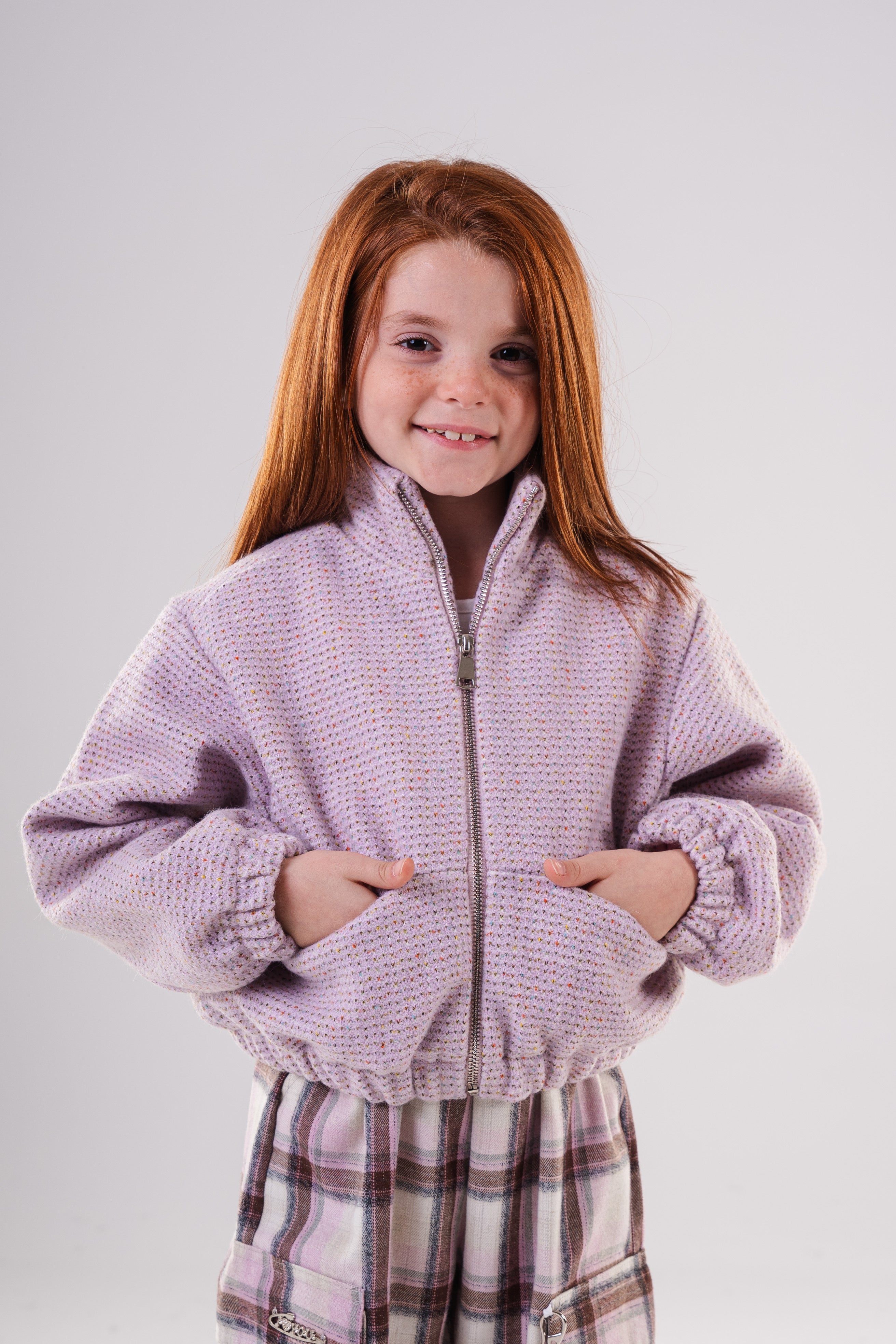 Girls Textured Zip-Up Bomber Jacket