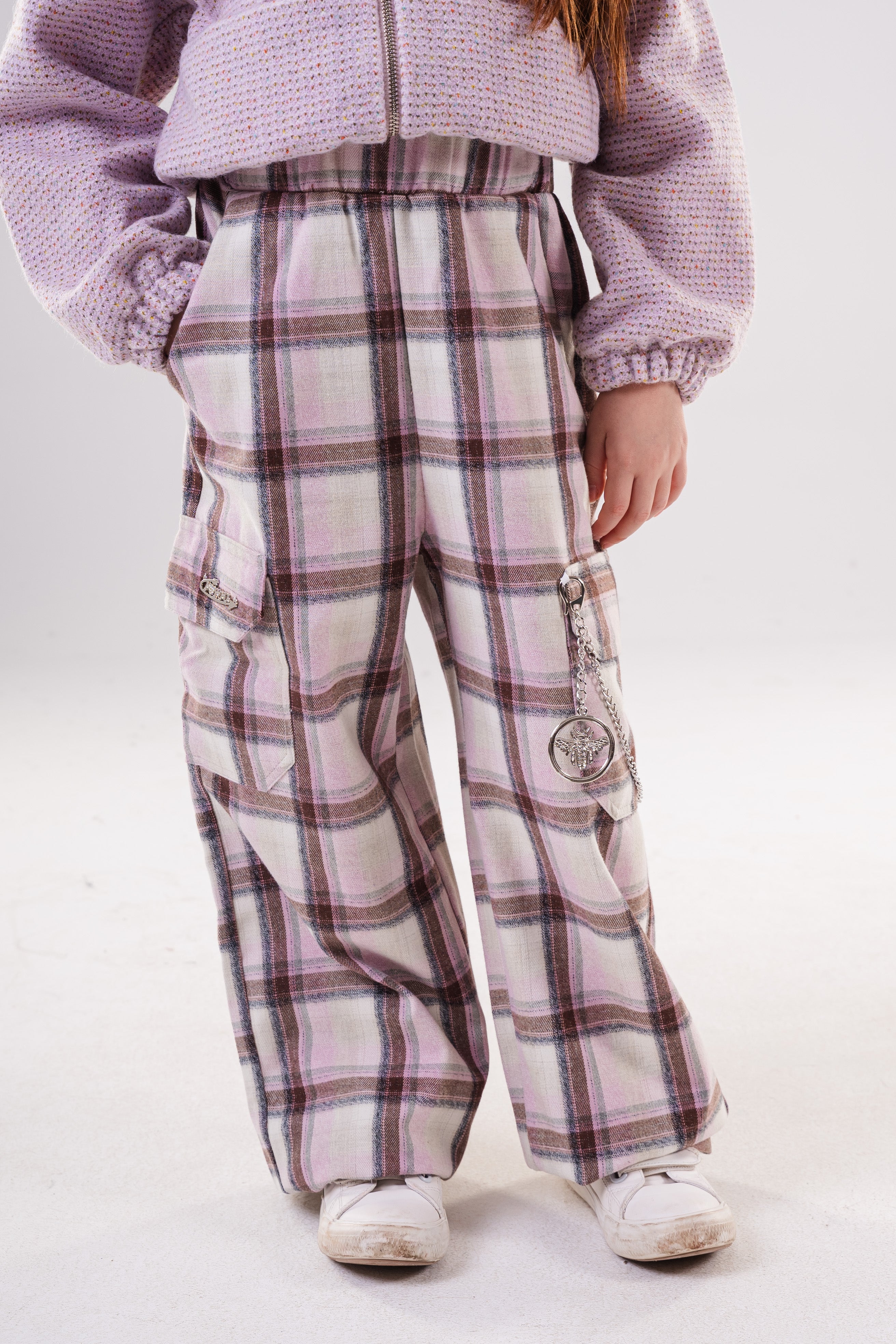 Plaid Cargo Pants with Chain Detail