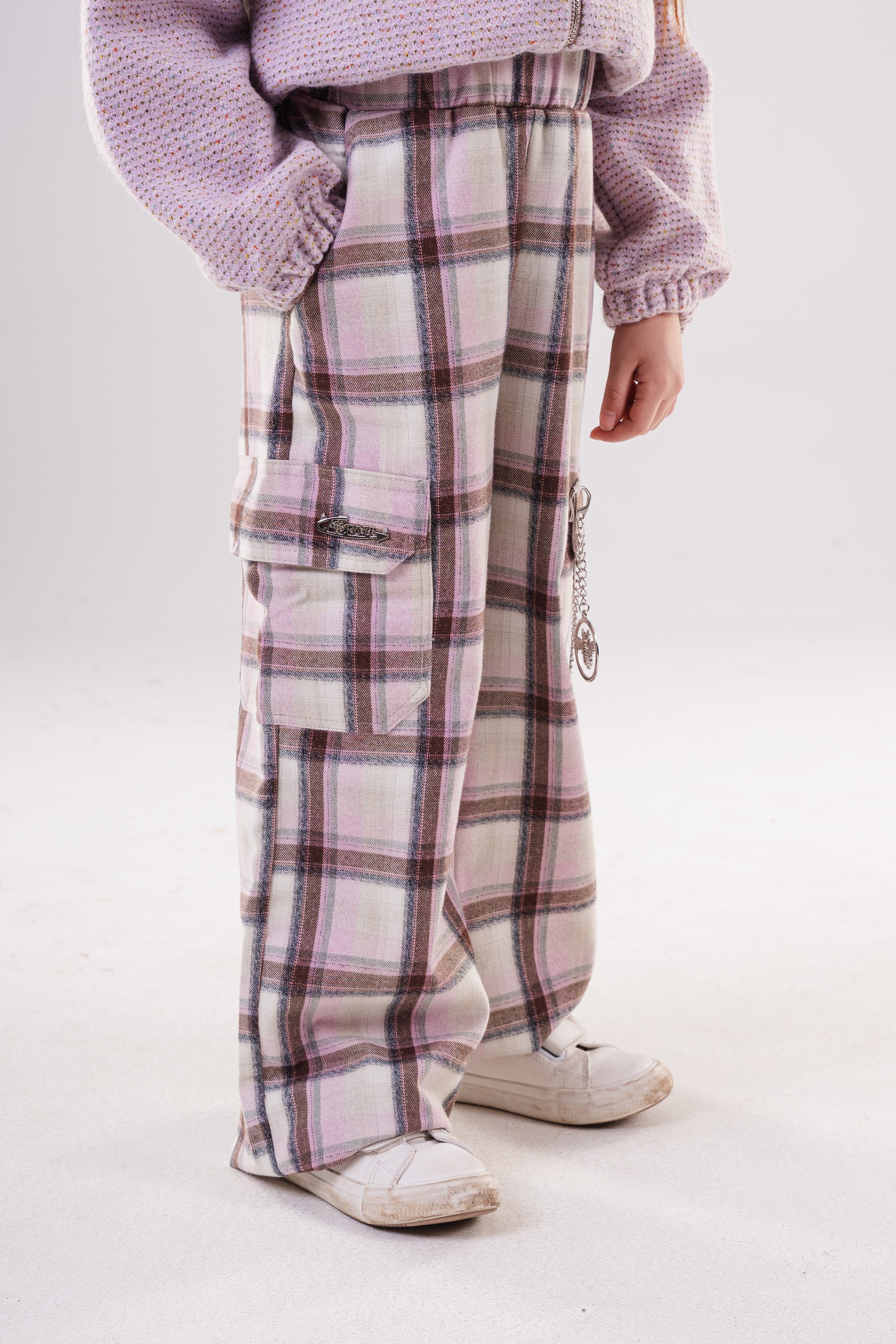 Plaid Cargo Pants with Chain Detail