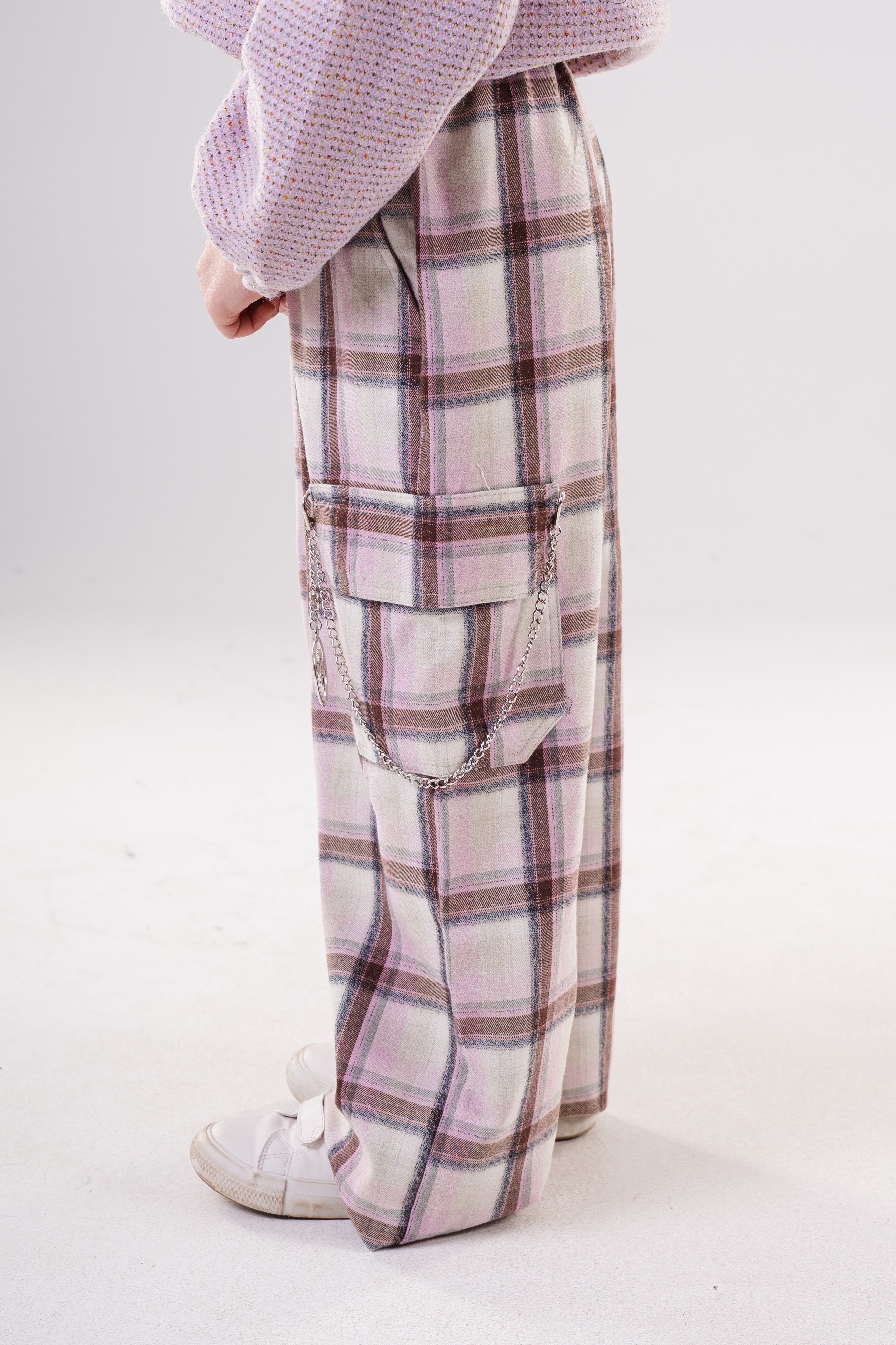 Plaid Cargo Pants with Chain Detail