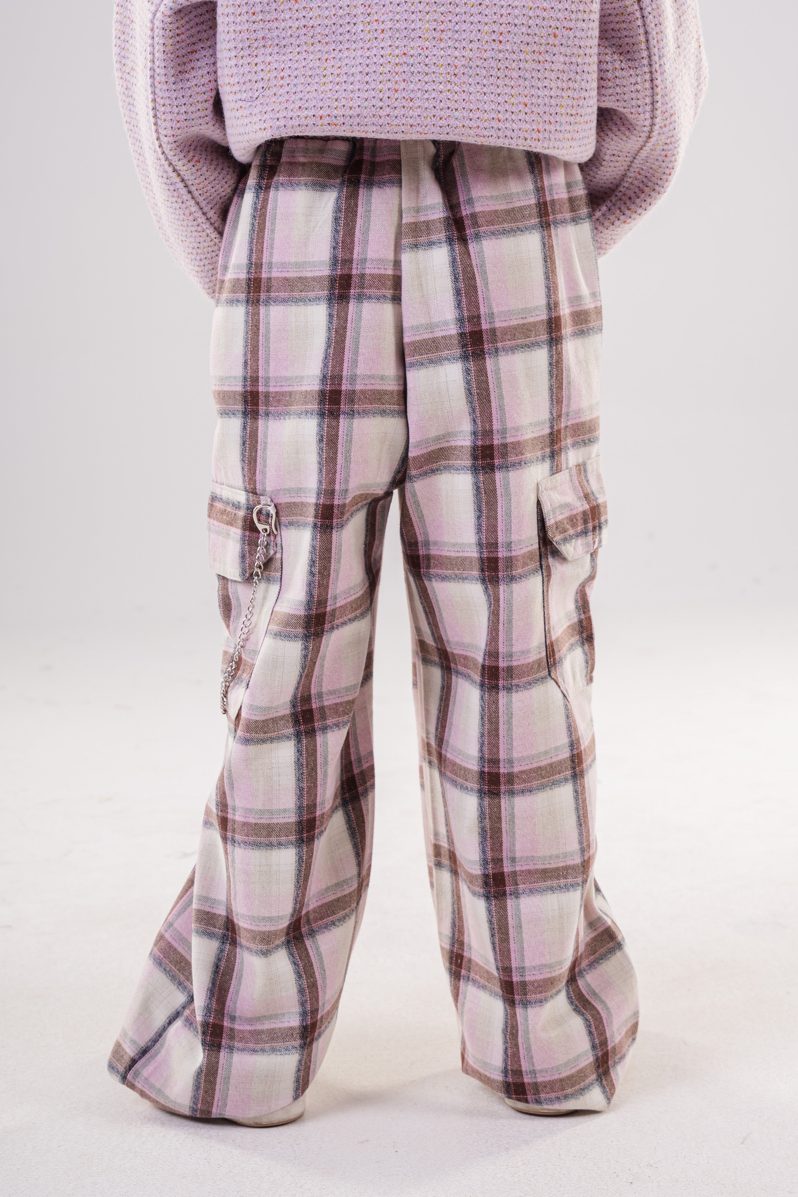 Plaid Cargo Pants with Chain Detail