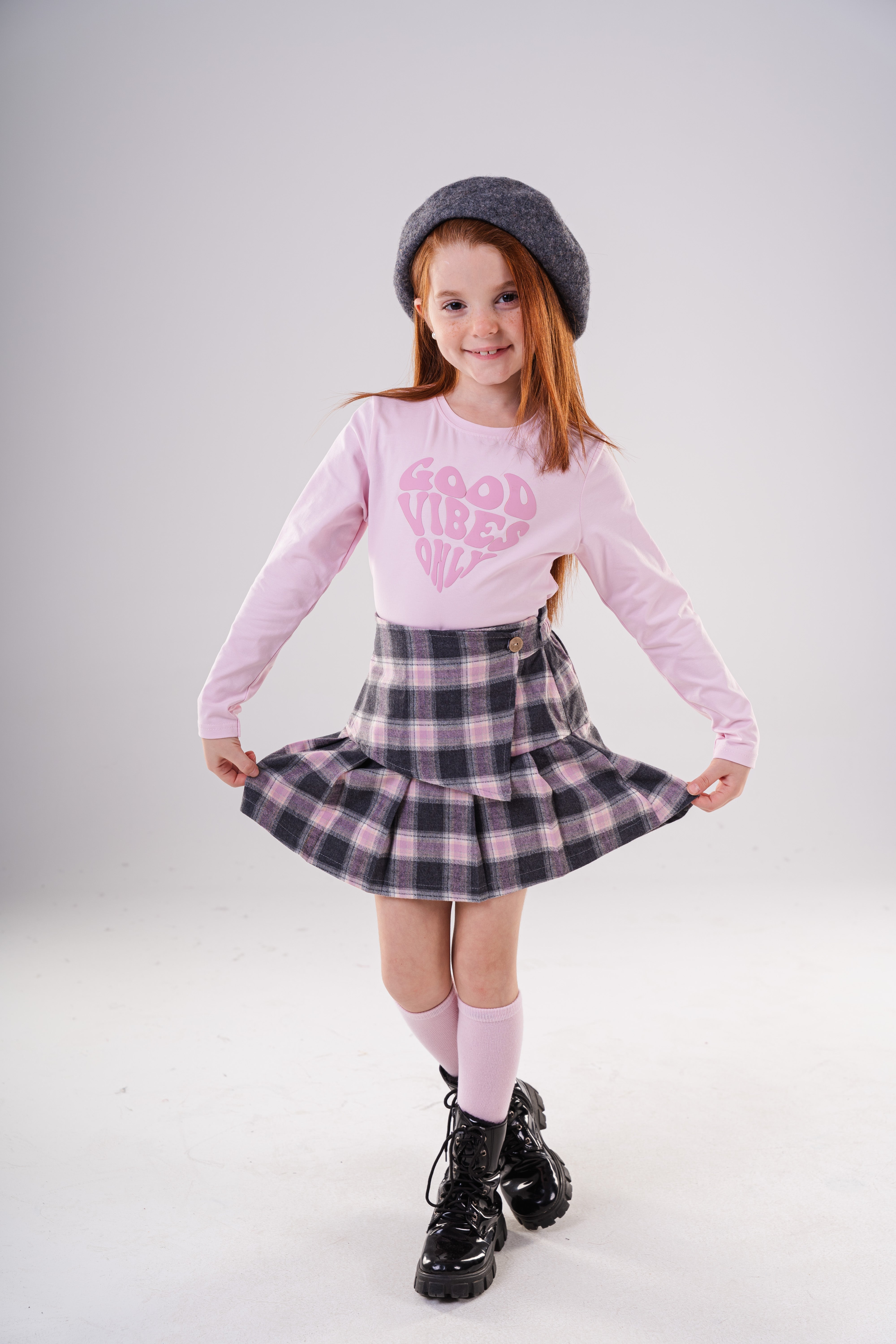 Girls Plaid Pleated Skirt with Wrap Detail
