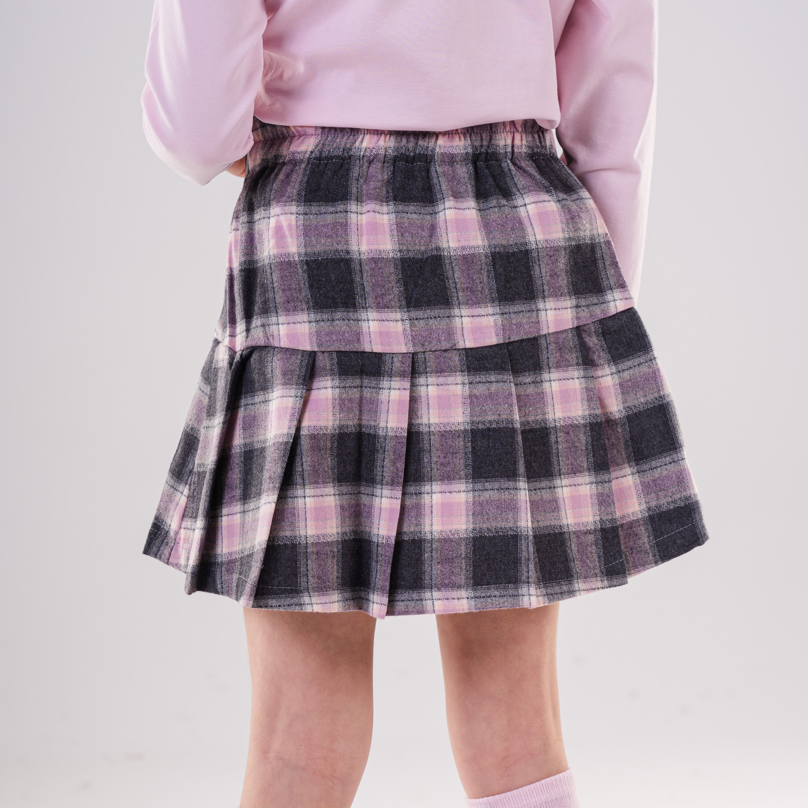 Girls Plaid Pleated Skirt with Wrap Detail