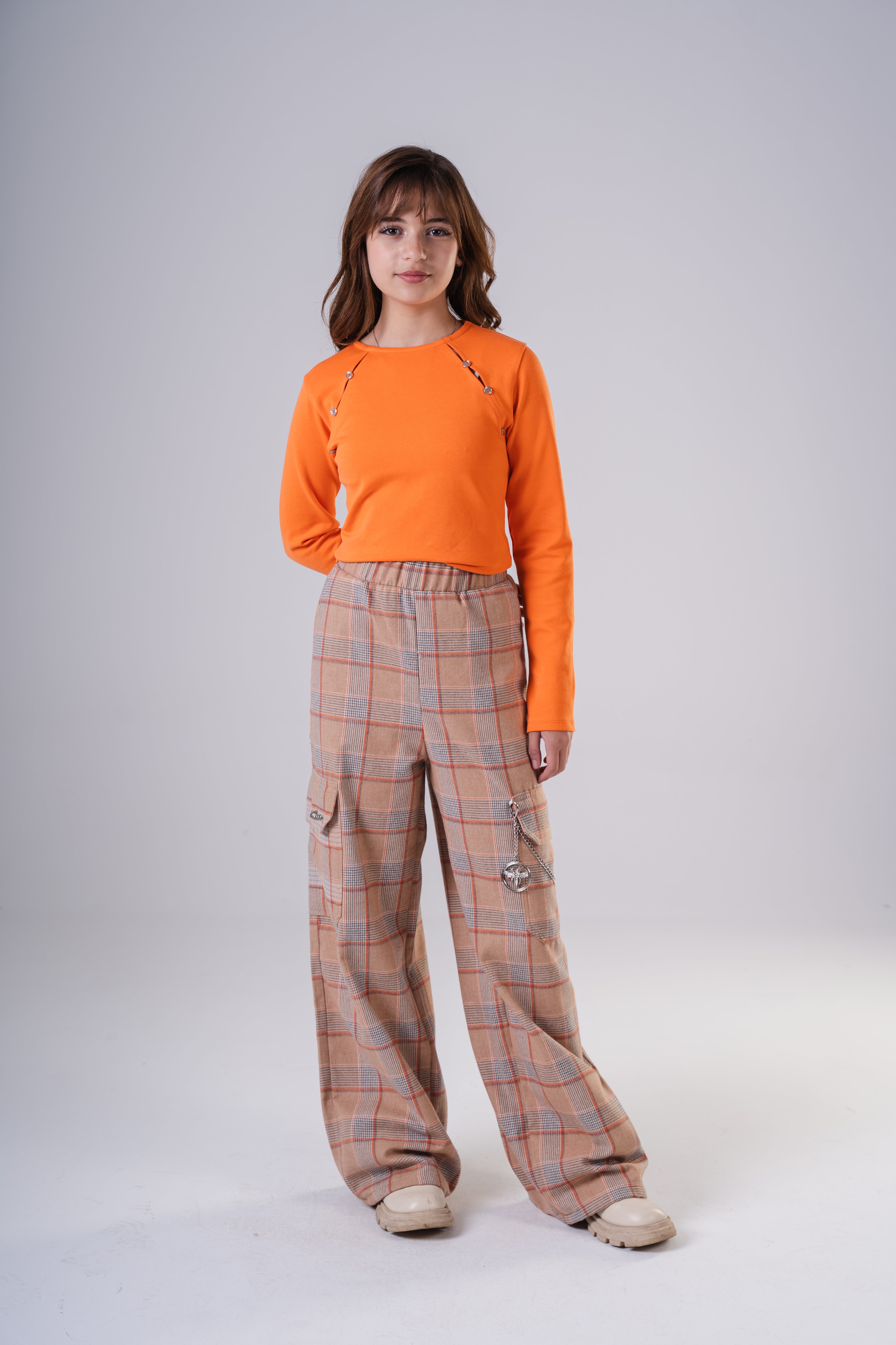 Plaid Cargo Pants with Chain Detail