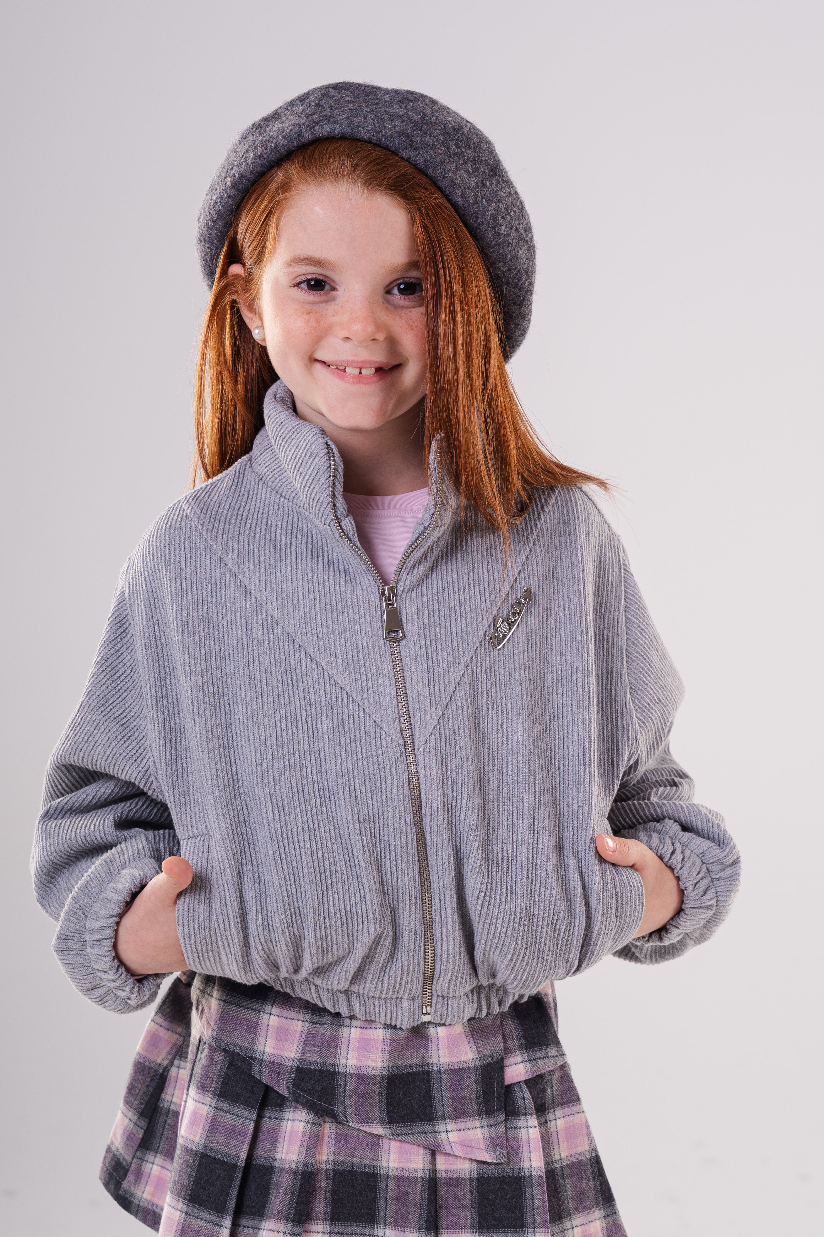 Girls' Oversized Corduroy Bomber Jacket