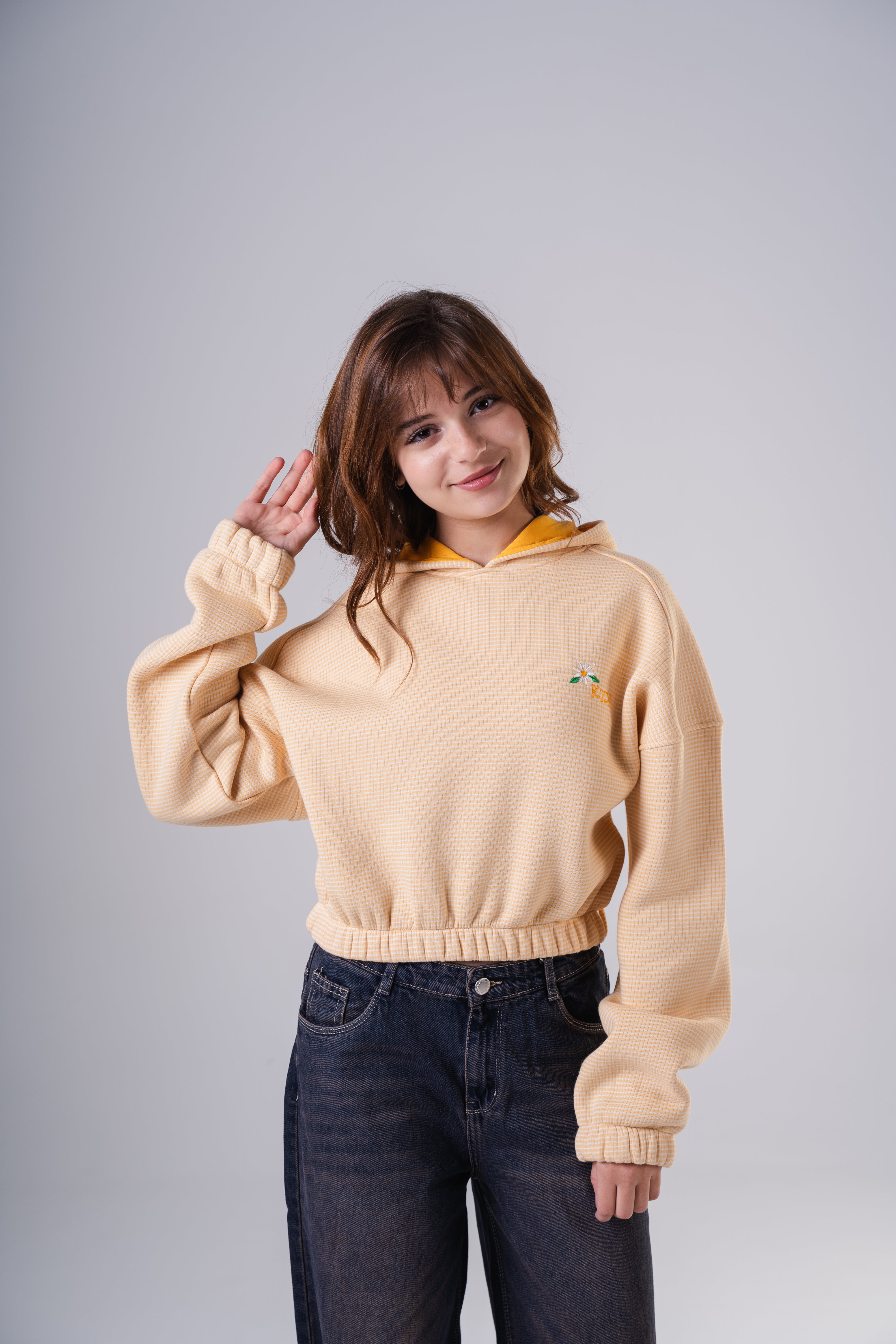 Girls Relaxed Fit Textured Cropped Hoodie